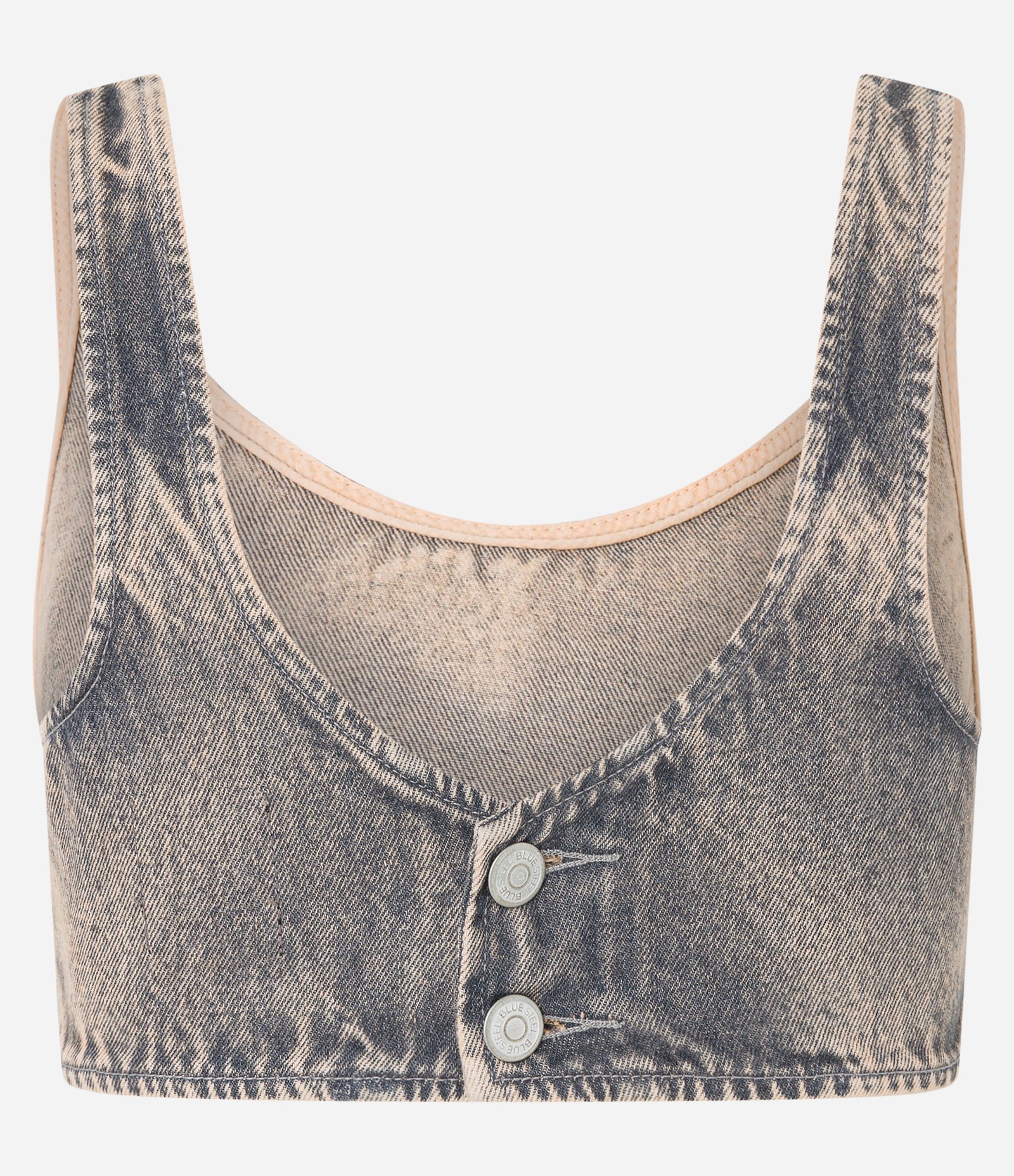Top de Alça Larga em Jeans Dirty Washed Azul 6
