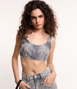 Top de Alça em Jeans com Recortes no Busto e Decote U