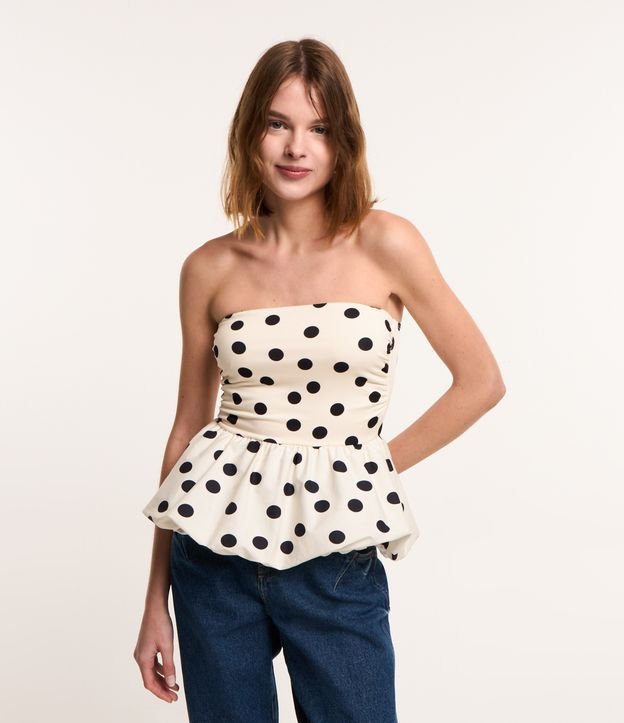 Blusa Balonê em Algodão com Estampa Poá