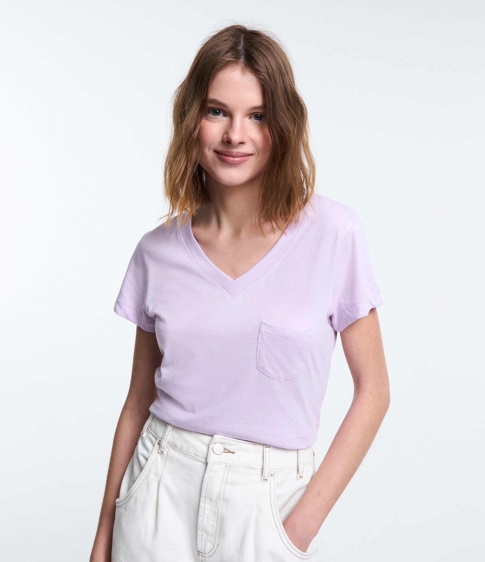 Blusa Básica em Algodão com Bolsinho Frontal Lilás 1