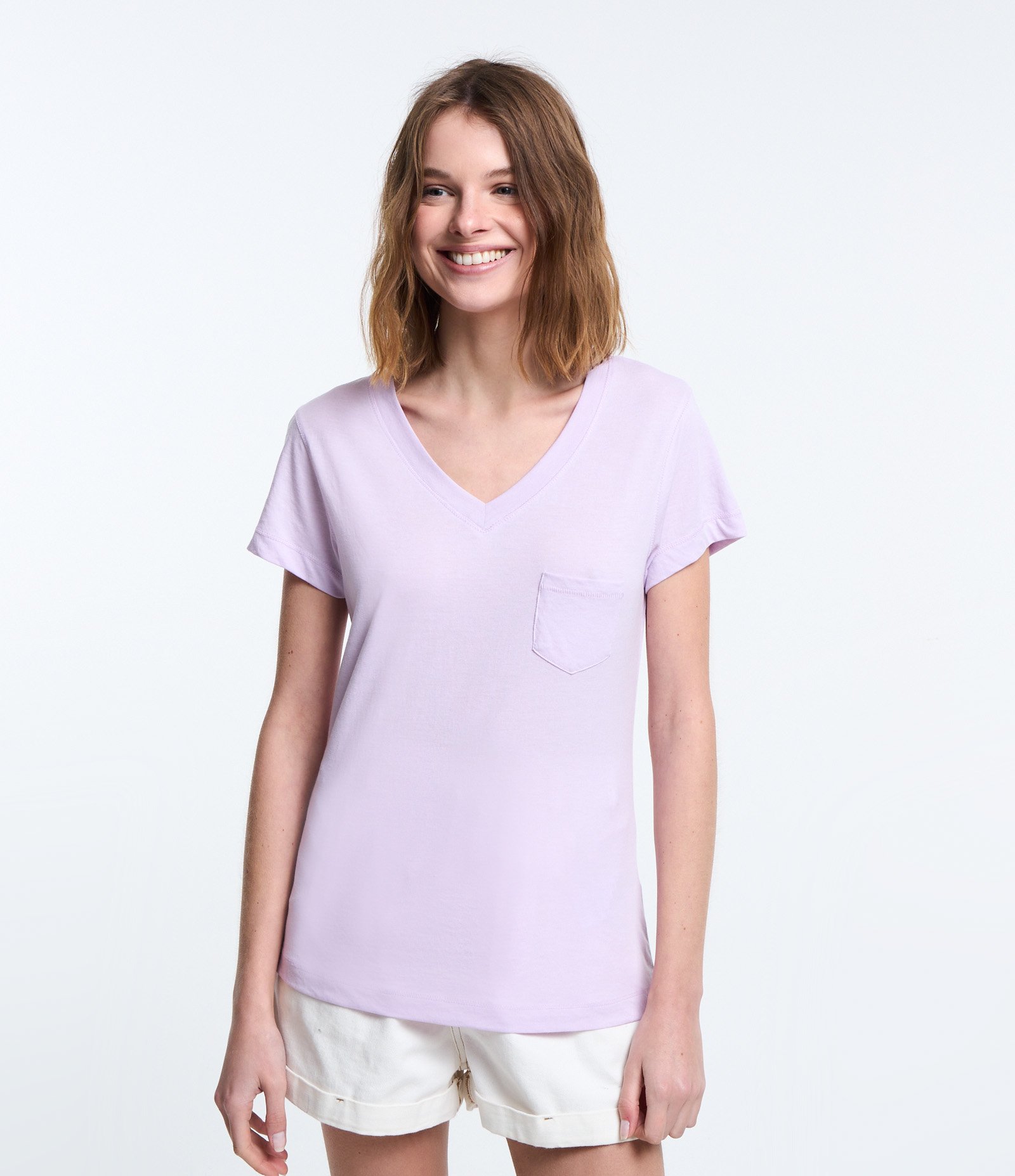 Blusa Básica em Algodão com Bolsinho Frontal Lilás 4