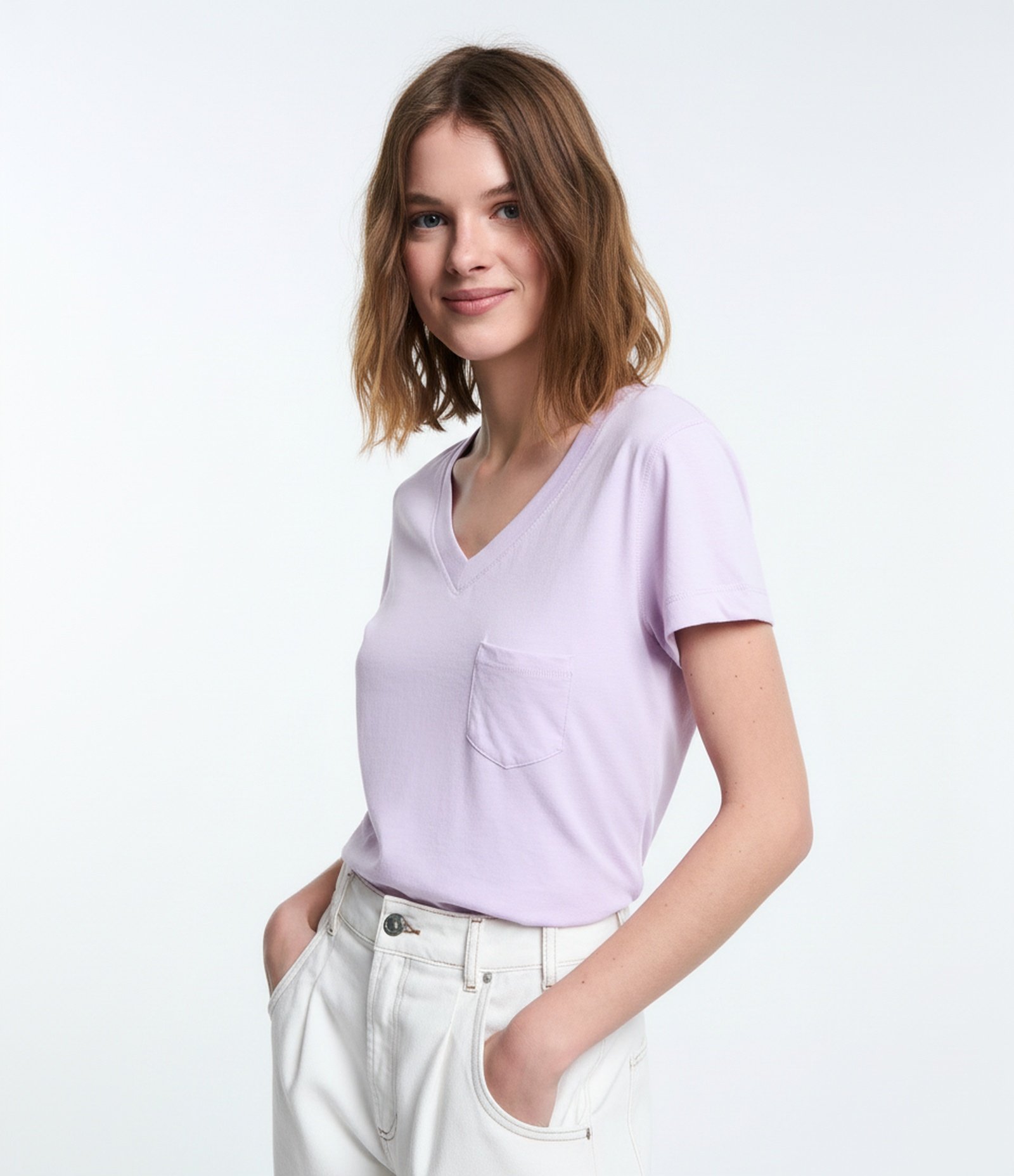 Blusa Básica em Algodão com Bolsinho Frontal Lilás 5
