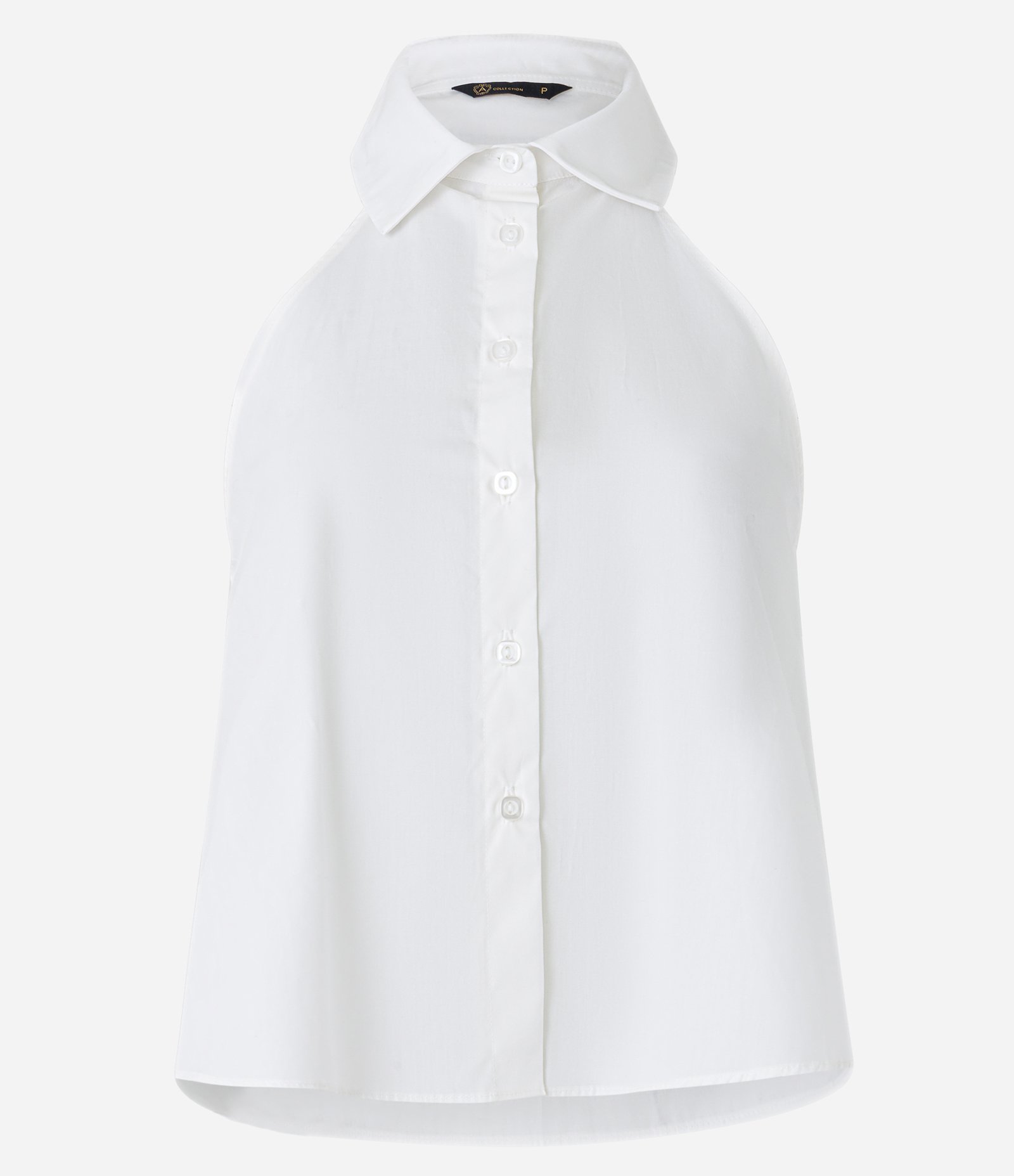 Camisa sem Manga em Tricoline com Abotoamento Frontal e Laço nas Costas Branco Neve 5