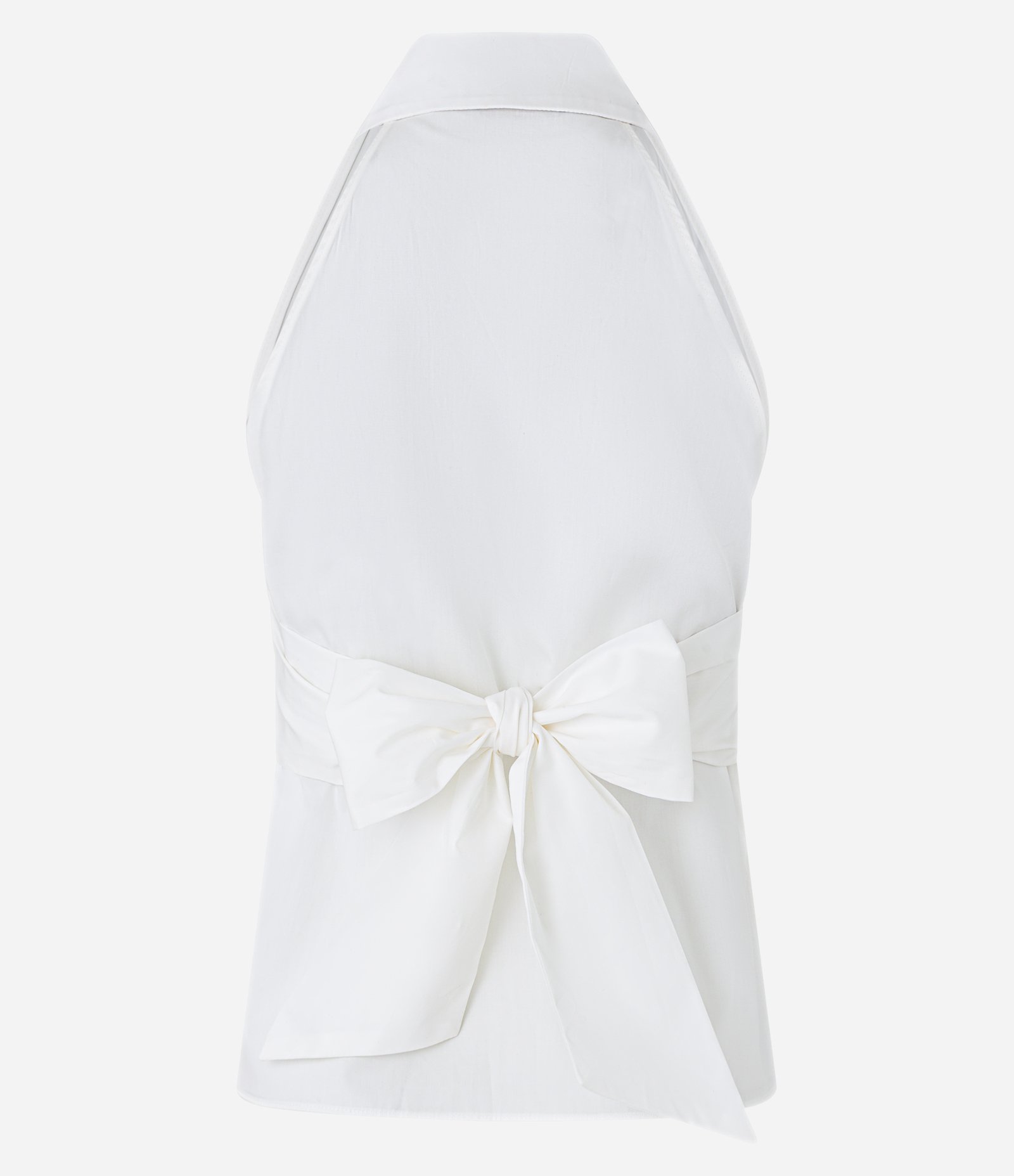 Camisa sem Manga em Tricoline com Abotoamento Frontal e Laço nas Costas Branco Neve 6