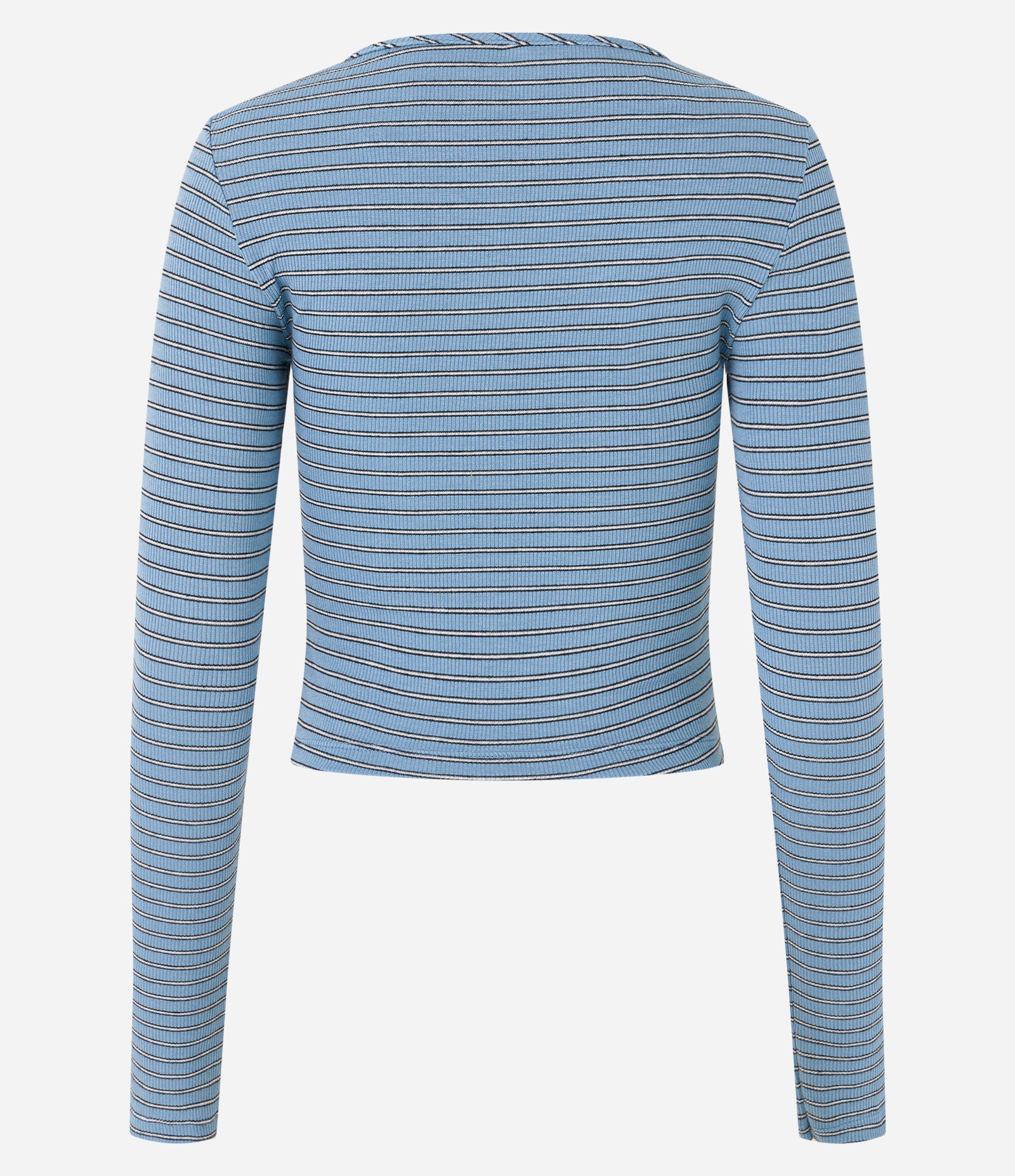 Blusa em Ribana Listrada com Drapeado no Busto Azul 8