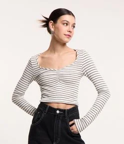 Blusa em Ribana Listrada com Drapeado no Busto