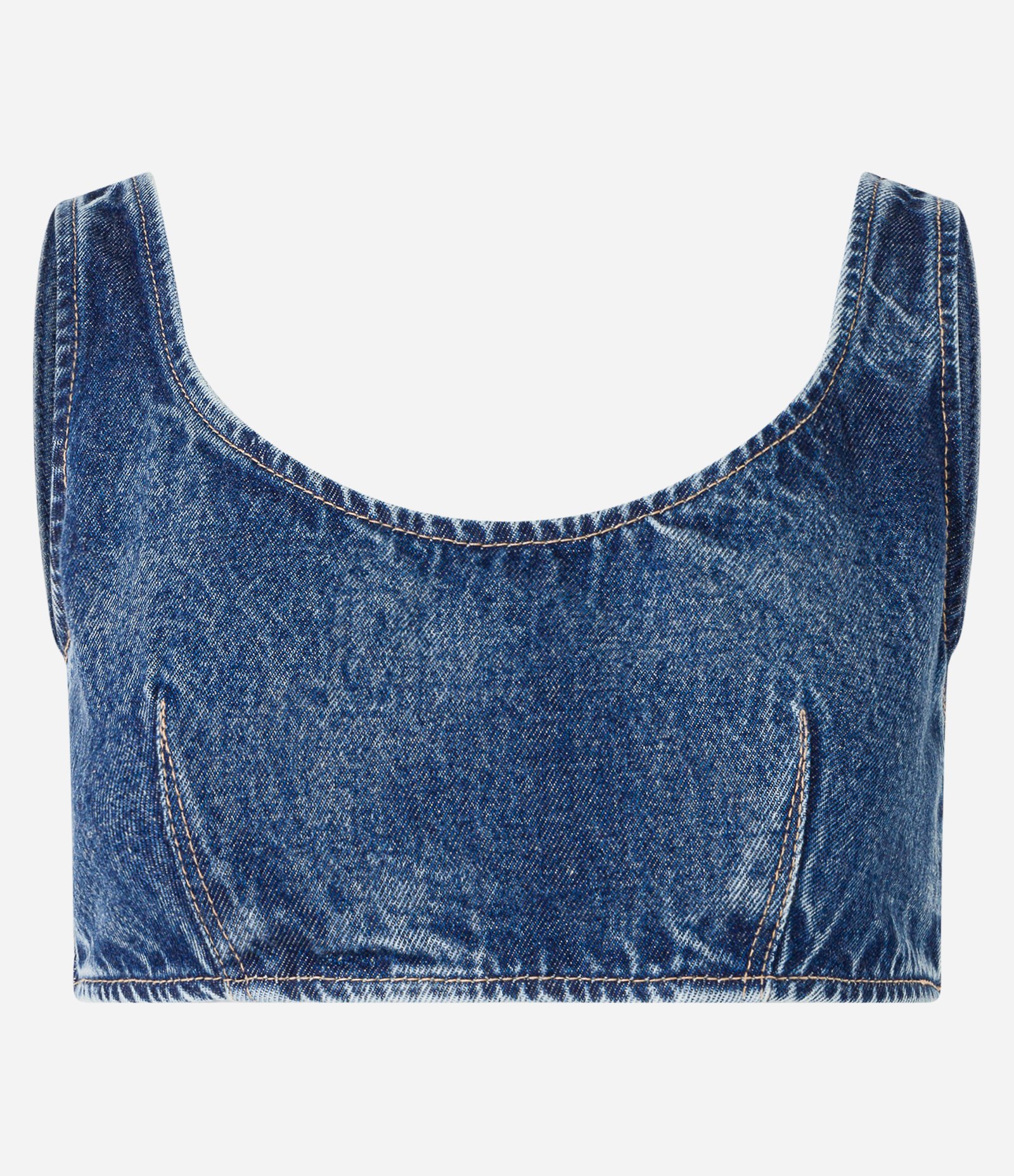 Top de Alça em Jeans com Decote U e Recortes no Busto Azul 5