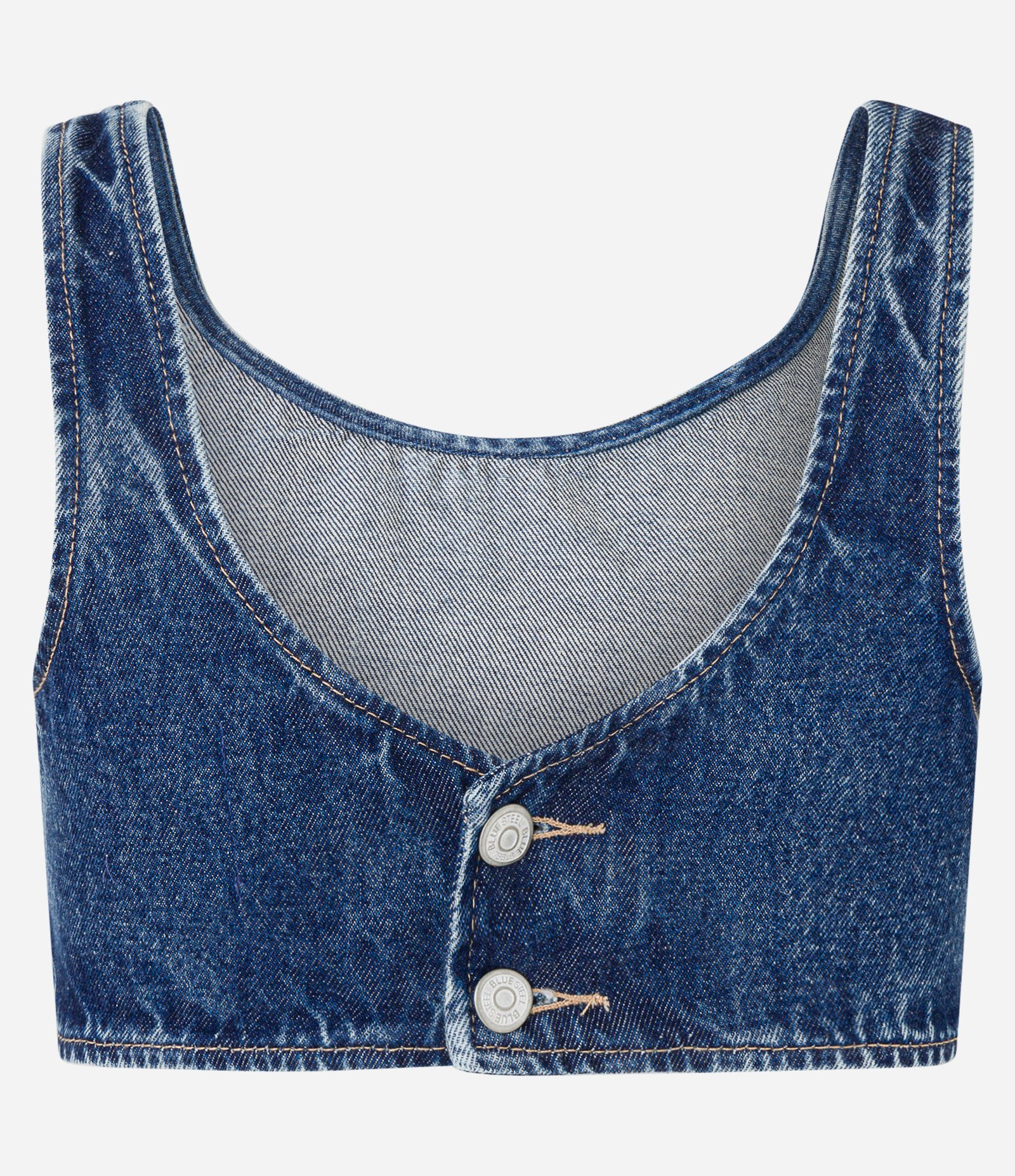 Top de Alça em Jeans com Decote U e Recortes no Busto Azul 6