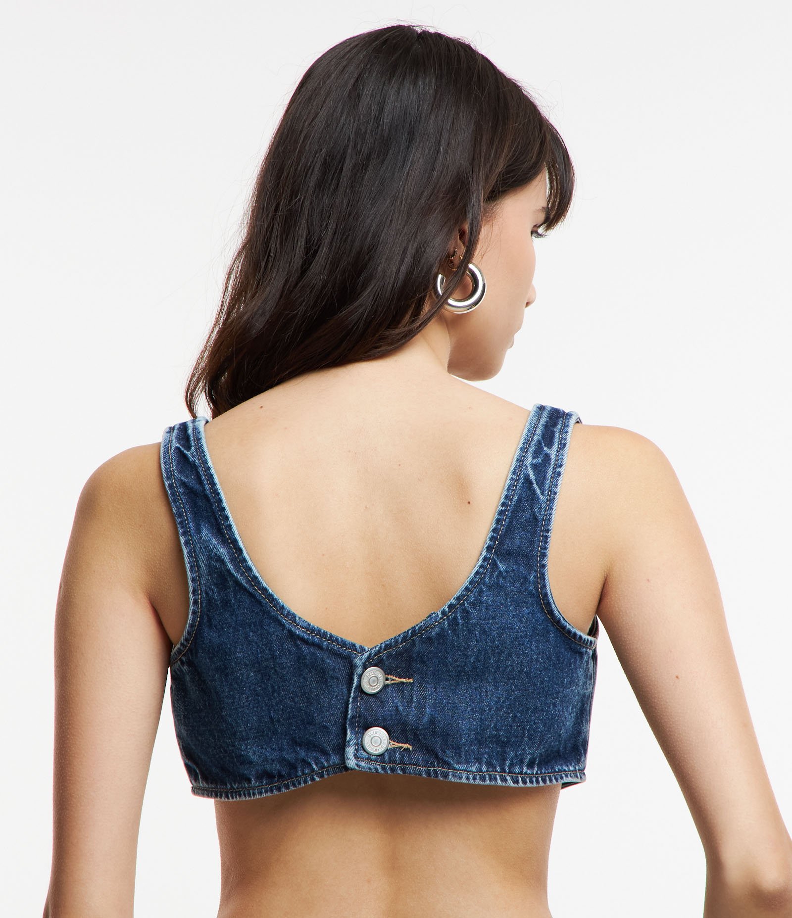 Top de Alça em Jeans com Decote U e Recortes no Busto Azul 3