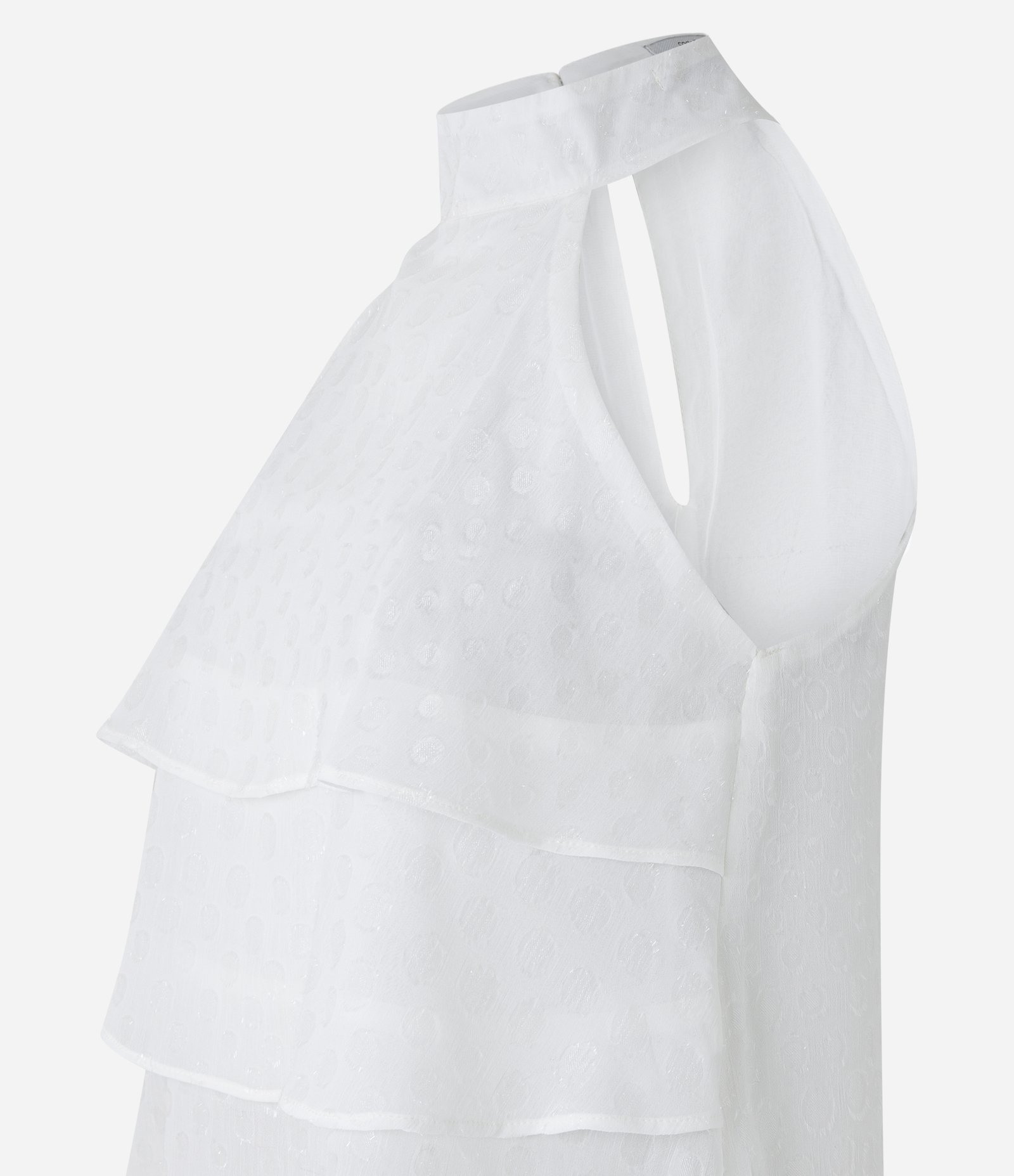 Blusa em Crepe com Fechamento na Gola e Babados Frontais Branco Neve 7