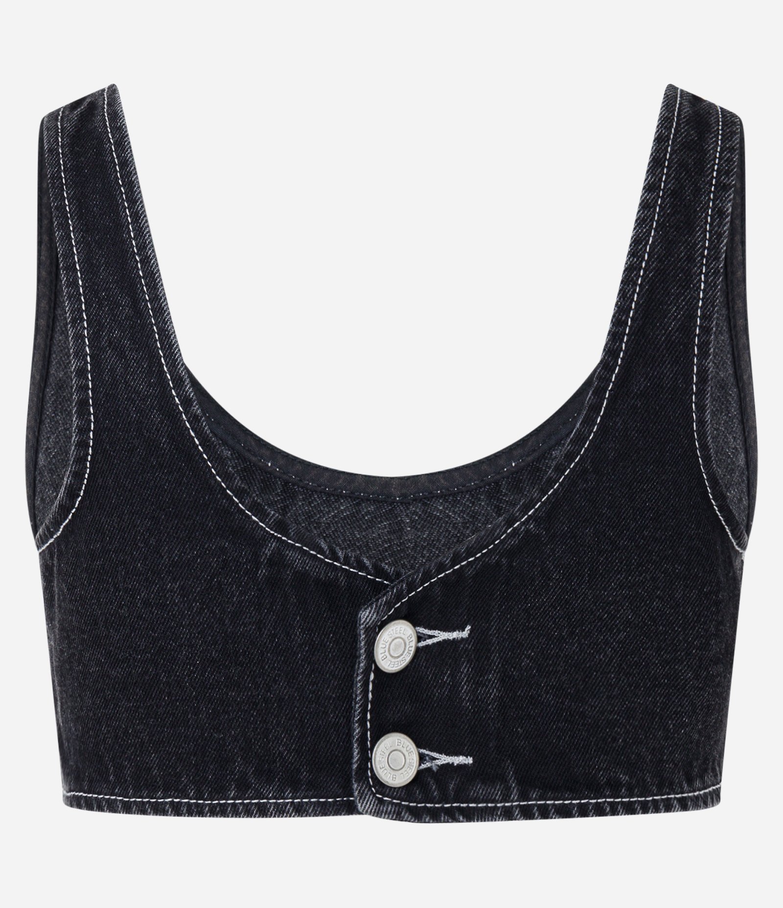 Top Sem Mangas em Jeans com Decote U e Costura Aparente Preto 6