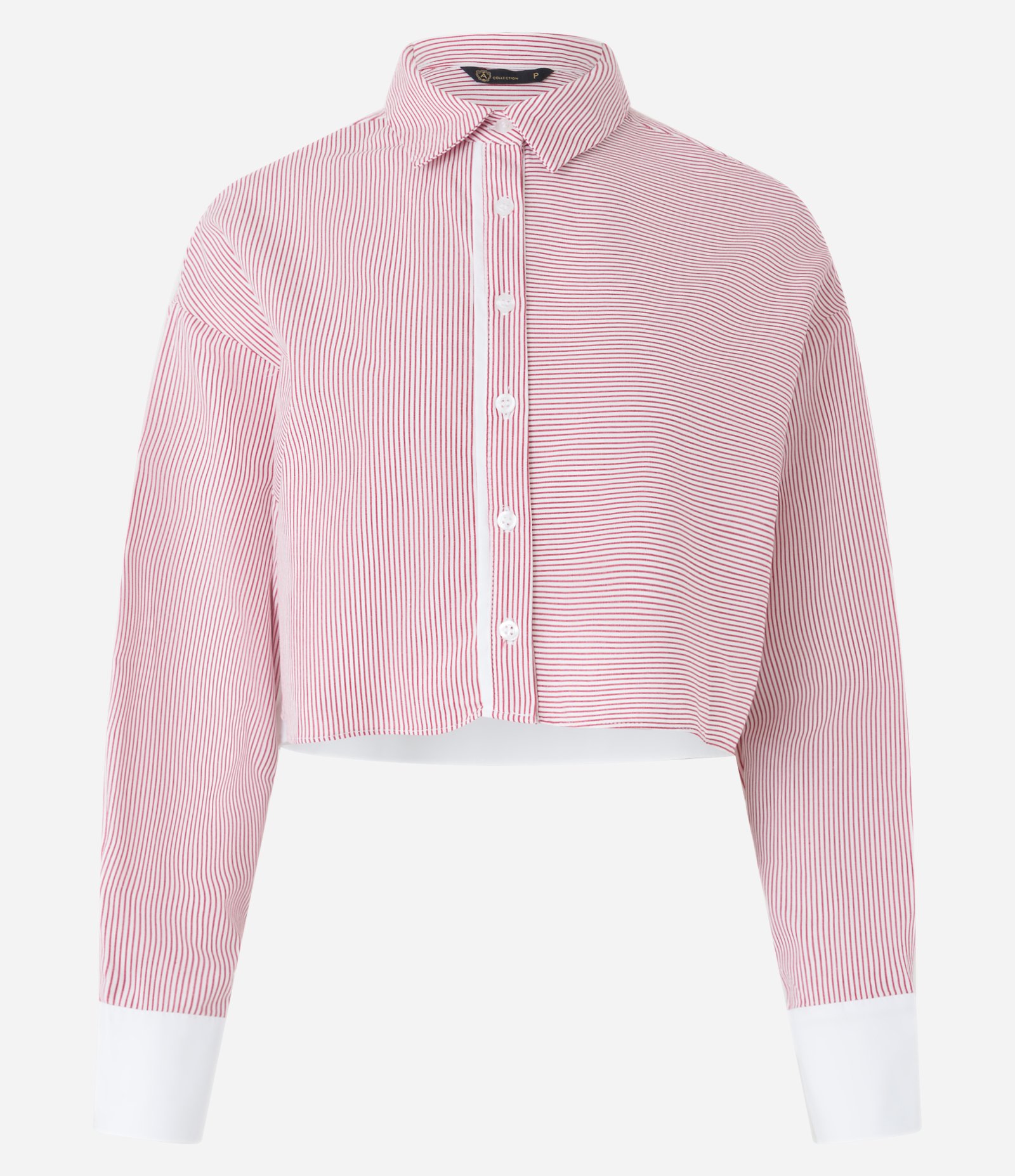 Camisa Cropped em Tricoline com Estampa Listras Rosa/ Branco 6