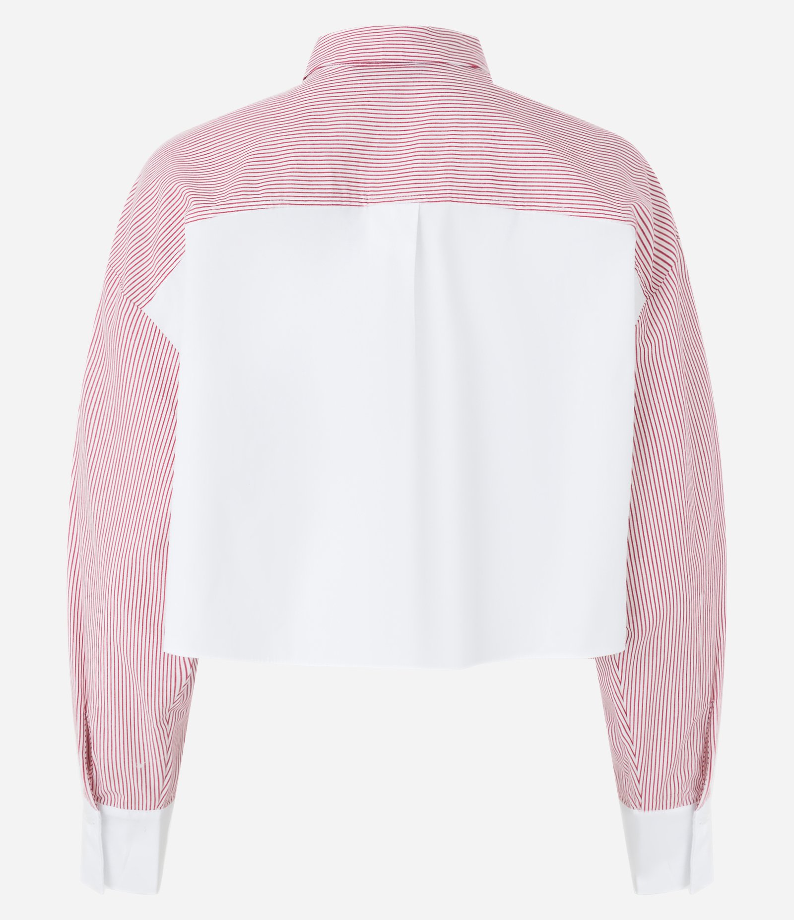 Camisa Cropped em Tricoline com Estampa Listras Rosa/ Branco 7