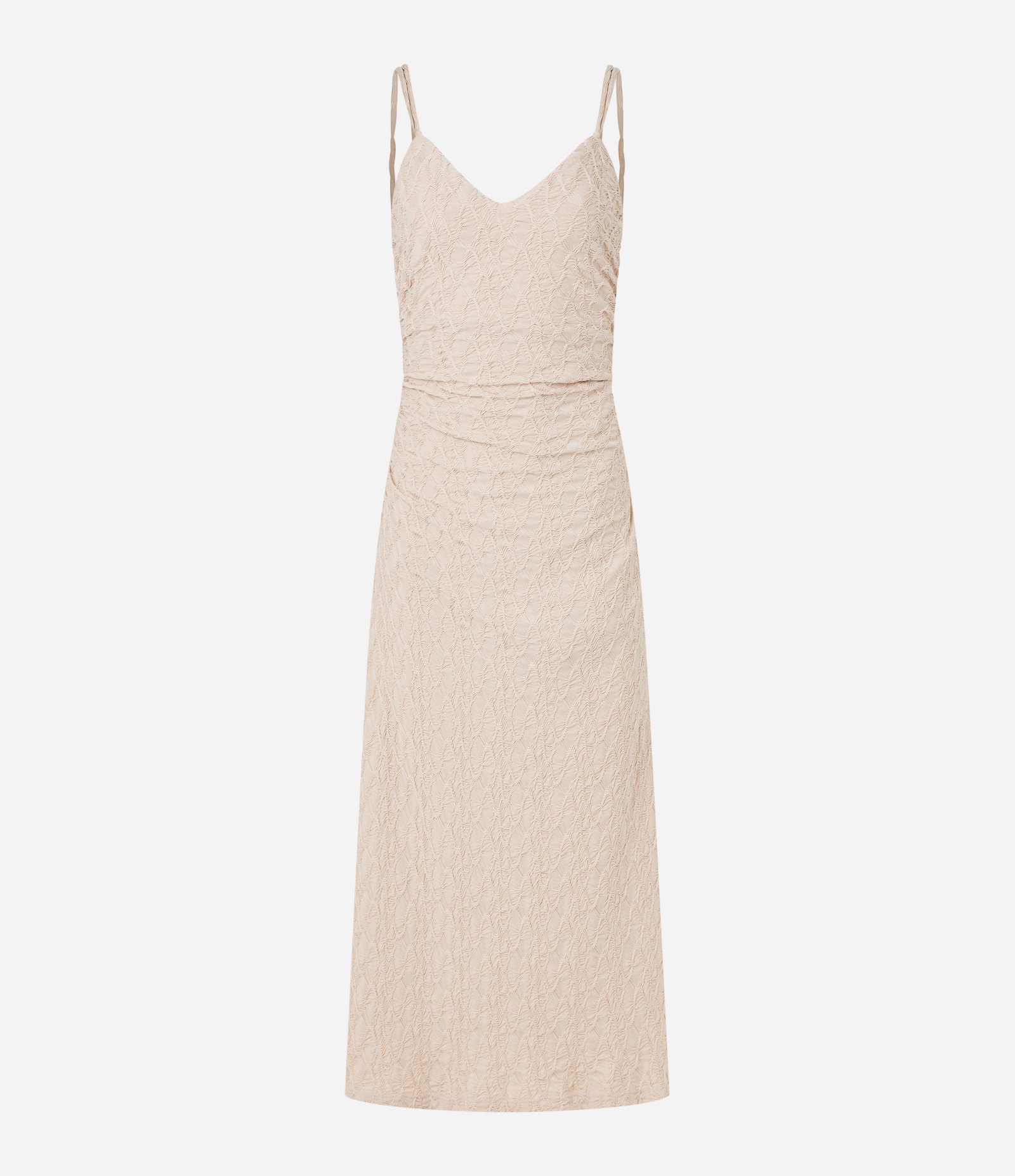 Vestido New Midi Texturizado com Alcinhas Finas Bege 4