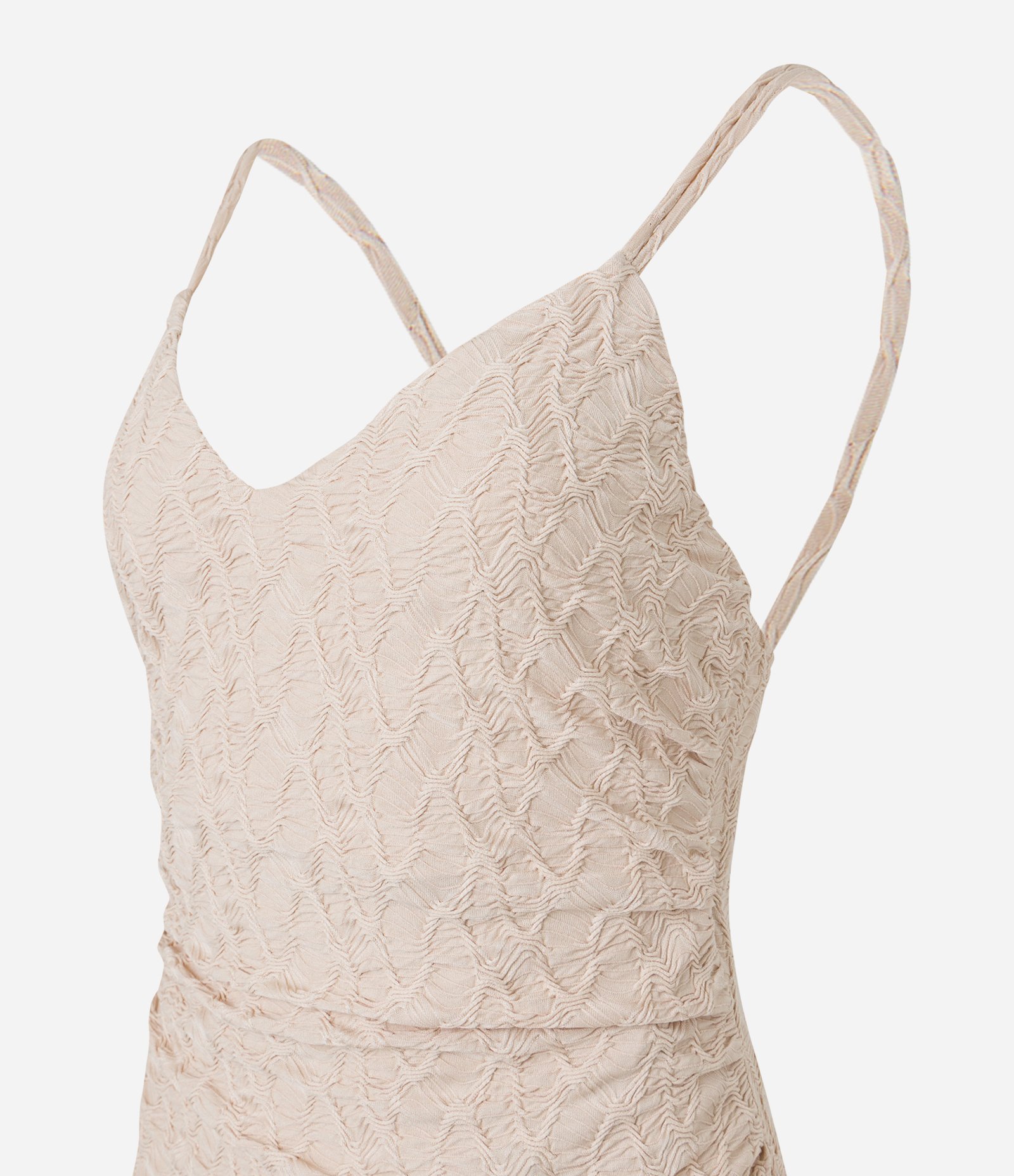 Vestido New Midi Texturizado com Alcinhas Finas Bege 5