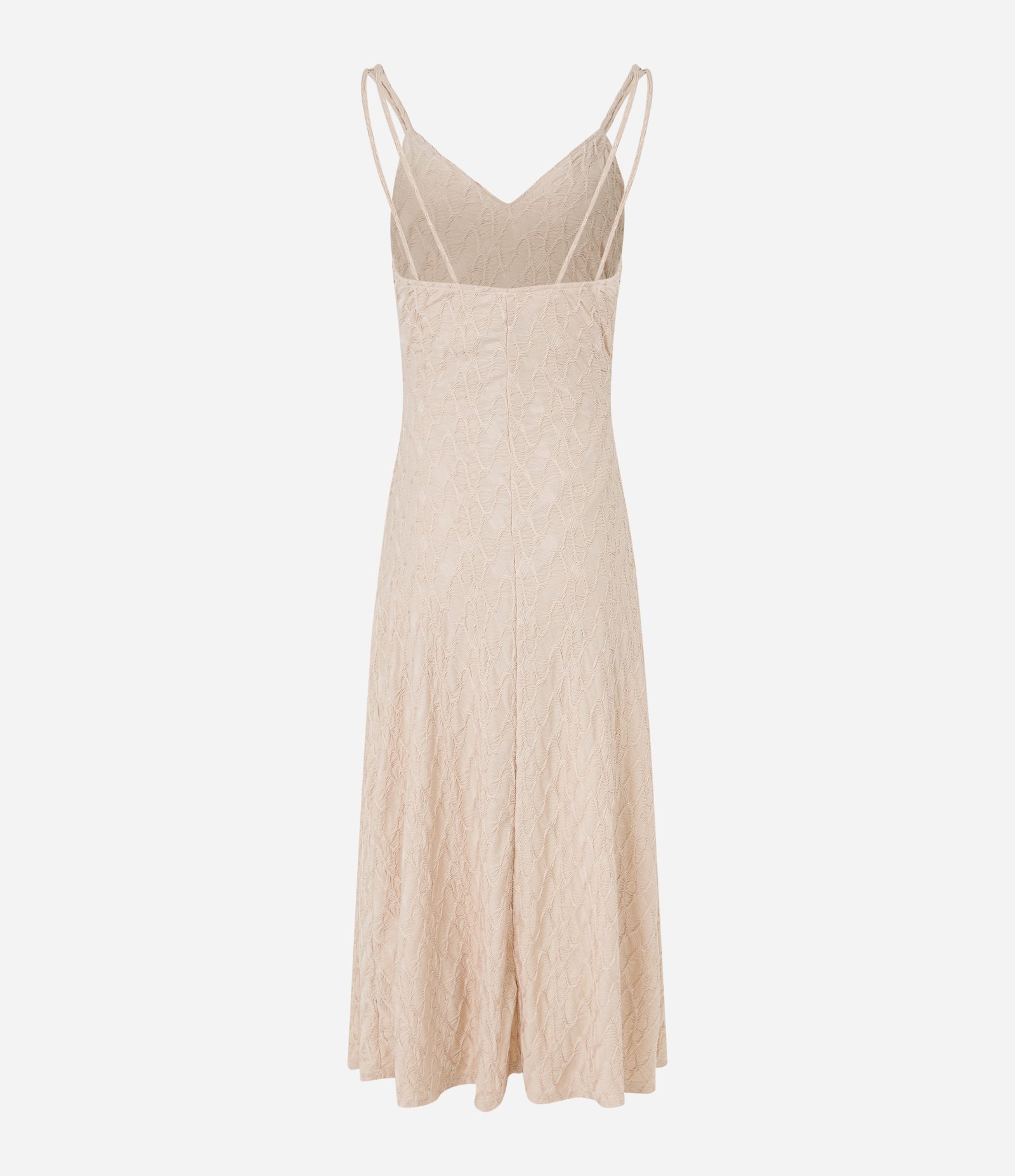 Vestido New Midi Texturizado com Alcinhas Finas Bege 6