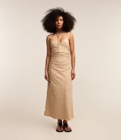 Vestido New Midi Texturizado com Alcinhas Finas