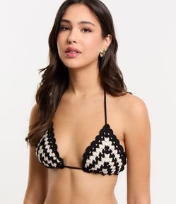 Biquíni Top Cortininha em Crochê Contrastante