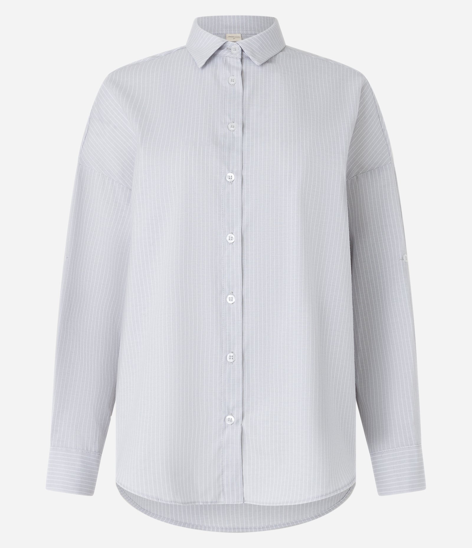 Camisa em Tricoline Listrado com Abotoamento Cinza 5