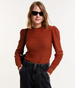 Blusa em Tricô Texturizado com Manga Longa