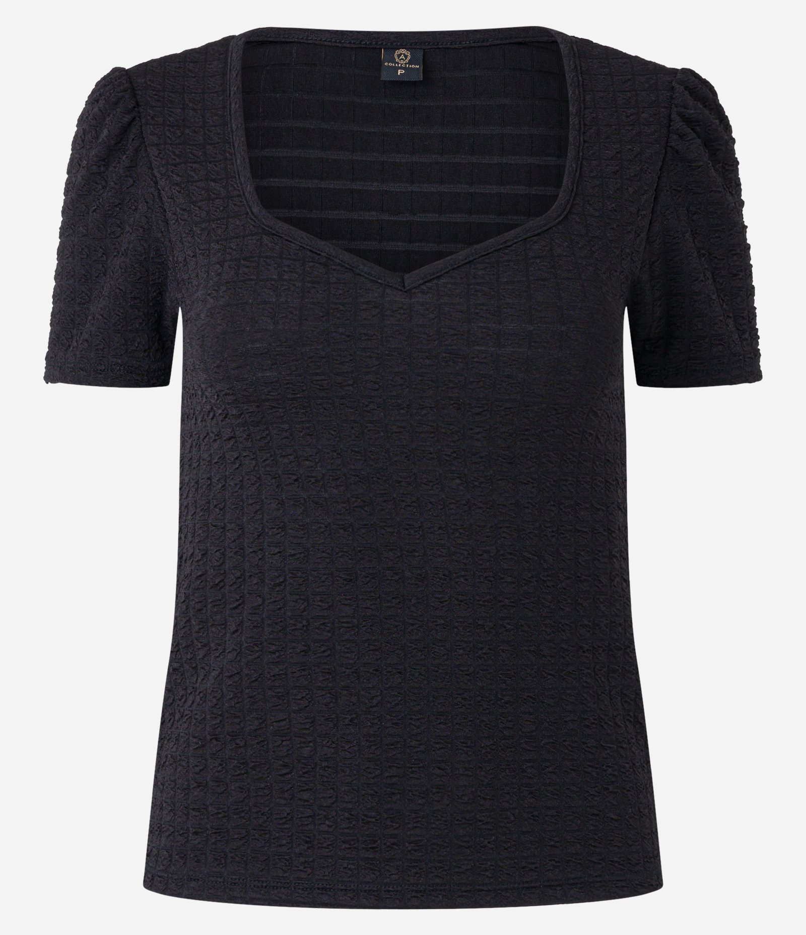 Blusa Manga Curta com Textura Xadrez Preto 7