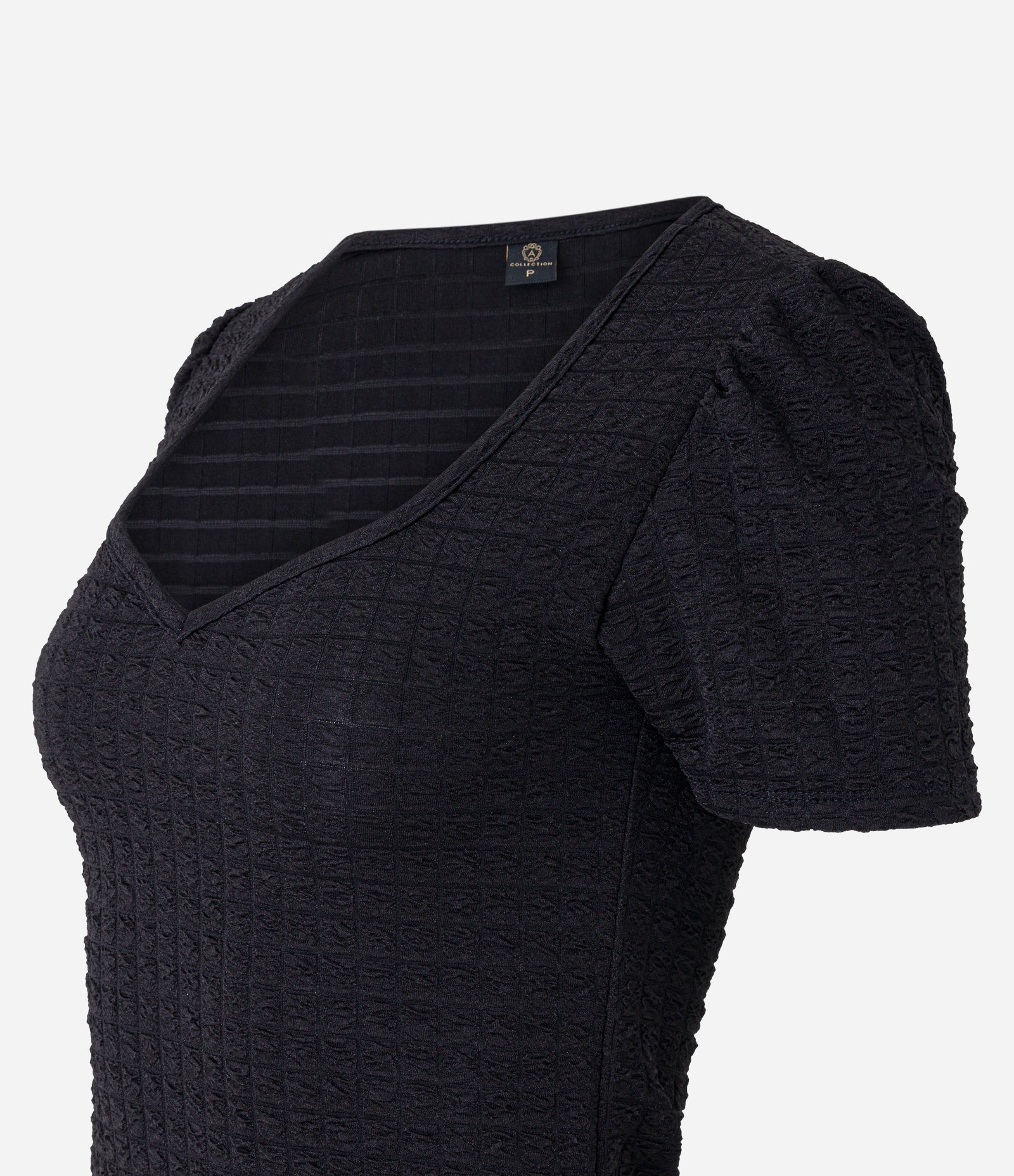 Blusa Manga Curta com Textura Xadrez Preto 8