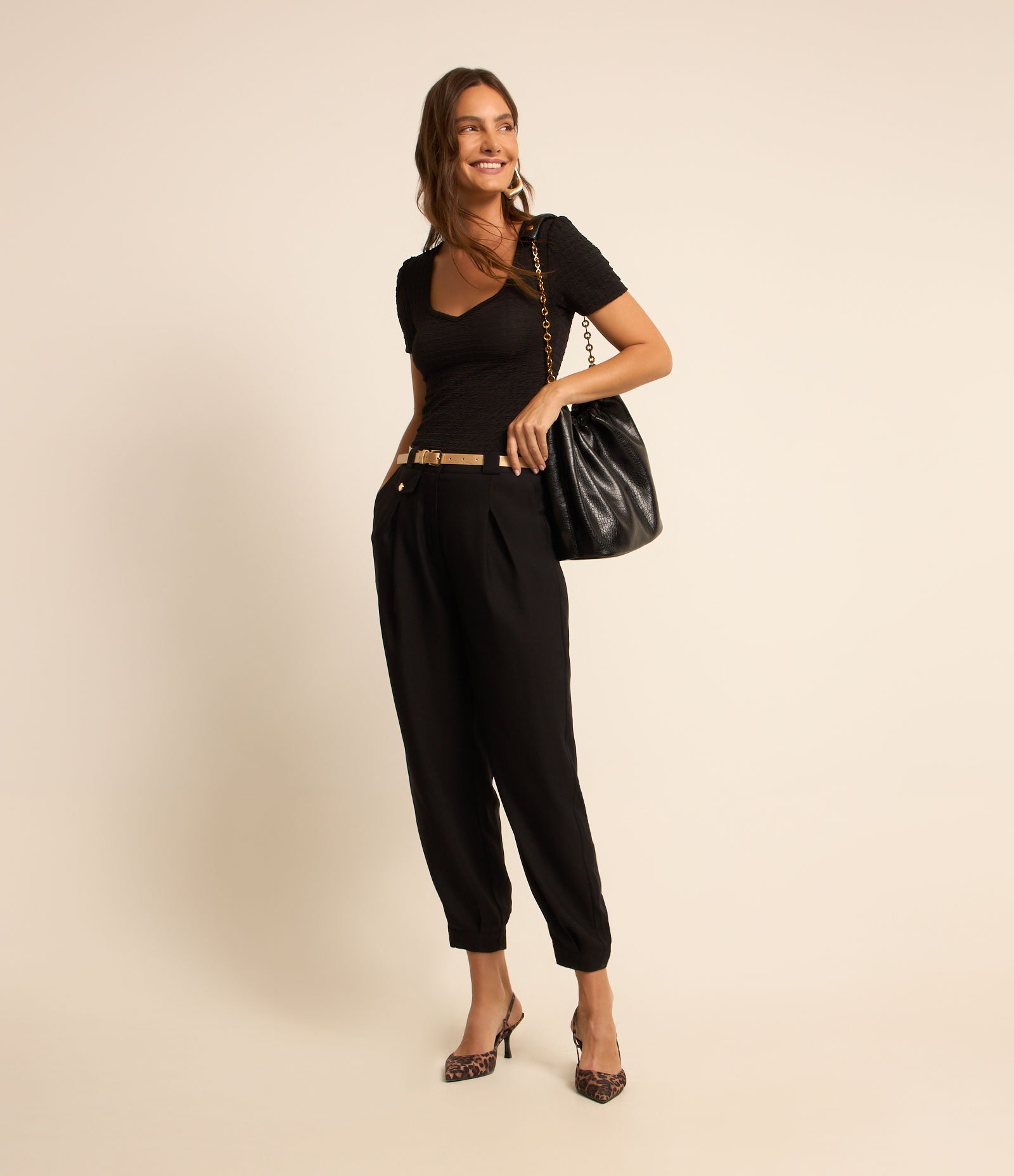 Blusa Manga Curta com Textura Xadrez Preto 1