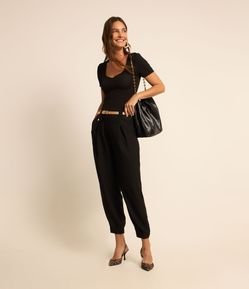 Blusa Manga Curta com Textura Xadrez