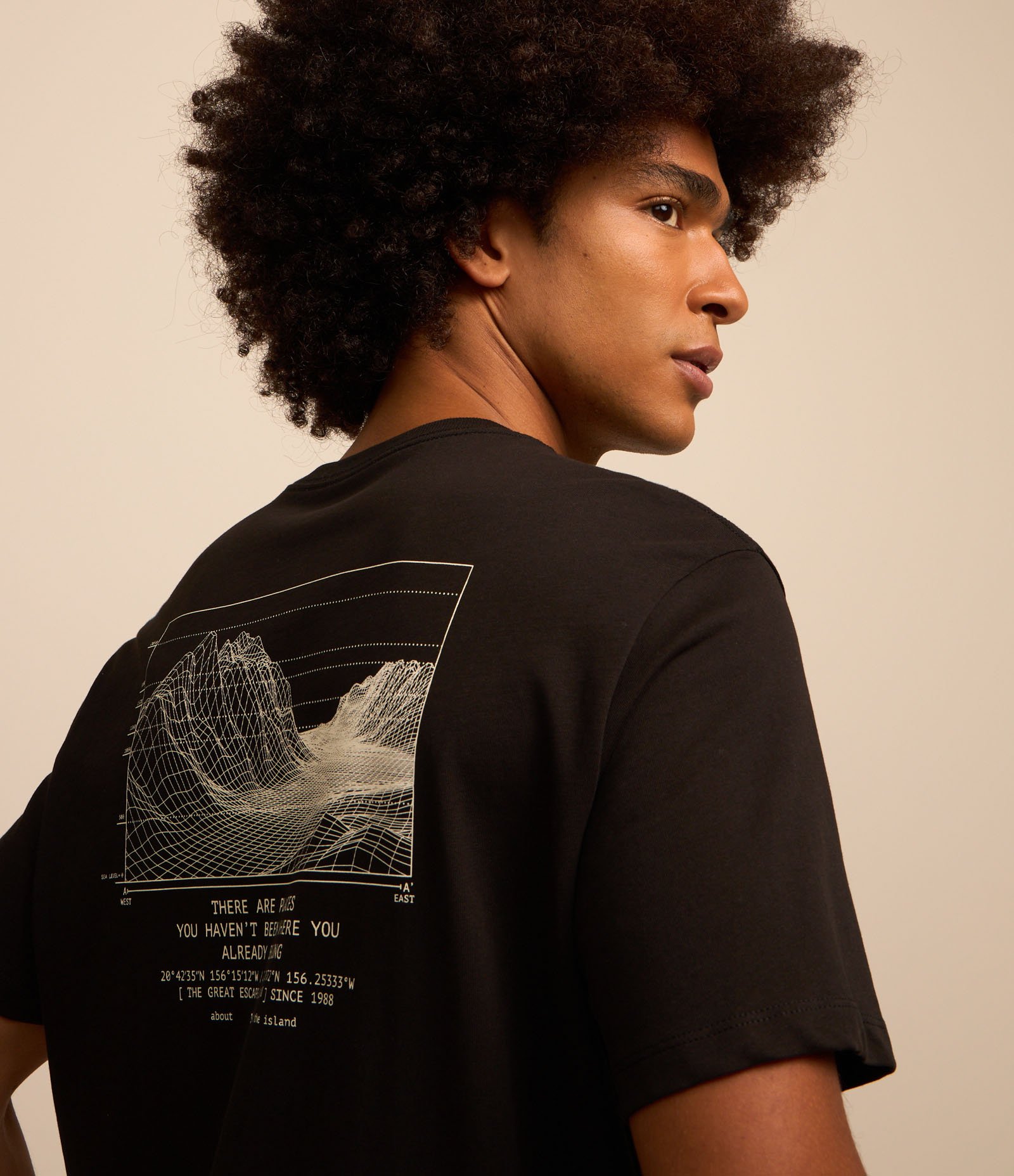 Camiseta Comfort em Malhão com Estampa de Montanha Preto 1