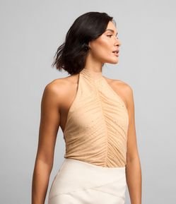 Body Frente Única em Tule com Brilhos e Amarração no Pescoço