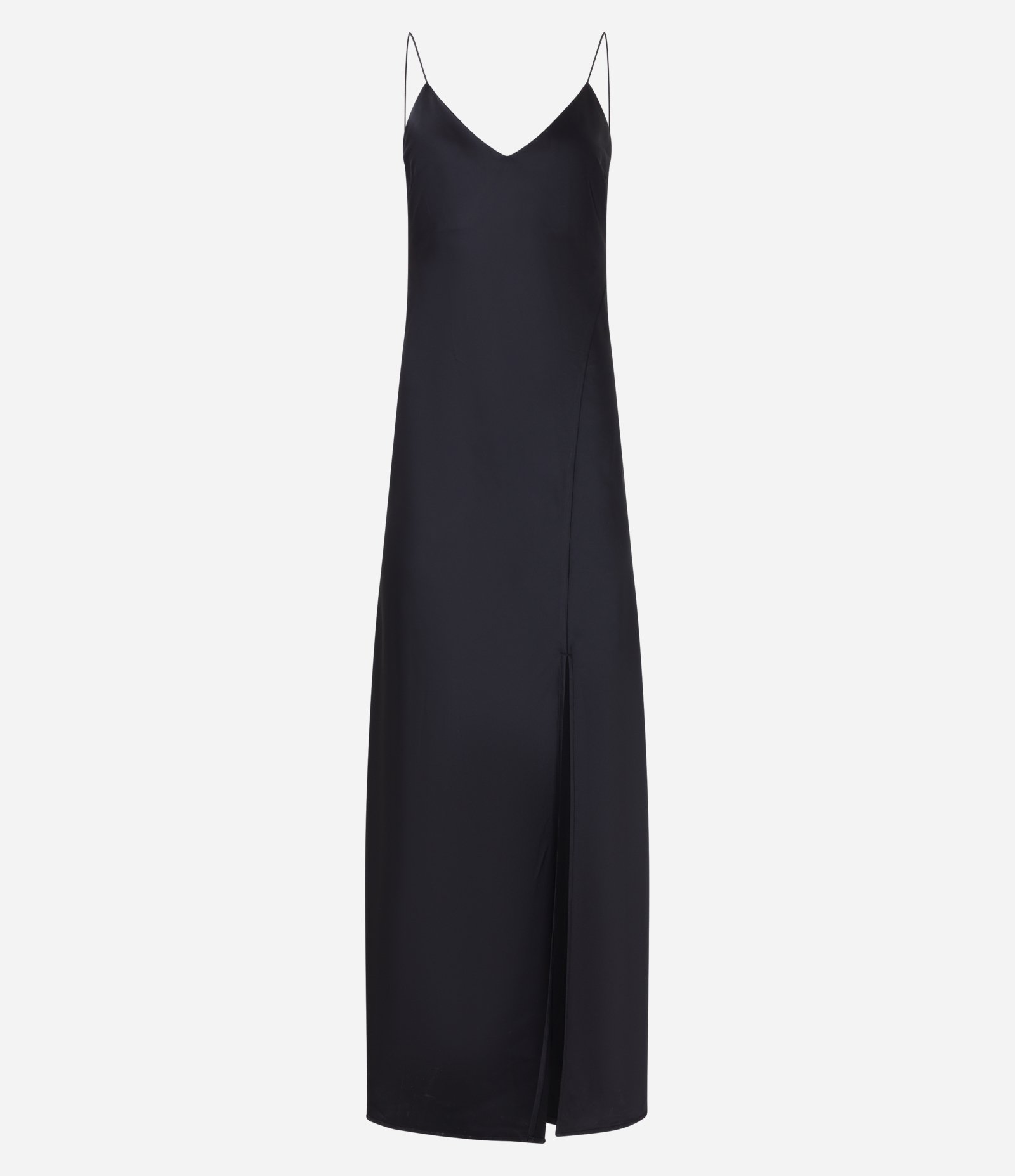 Vestido Longo em Cetim com Alça Fina e Costas Abertas Preto 5