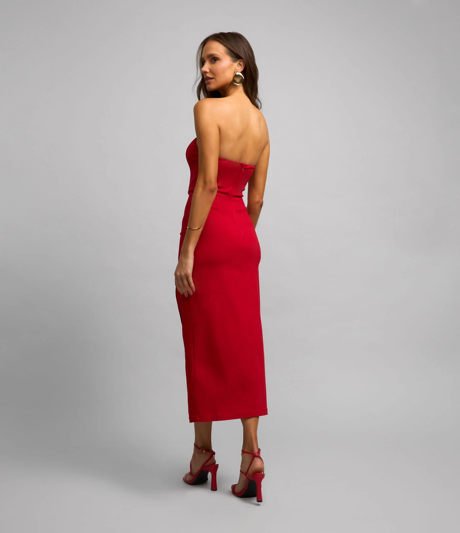 Vestido Midi Tomara Que Caia em Bengaline com Fenda Vermelho 2