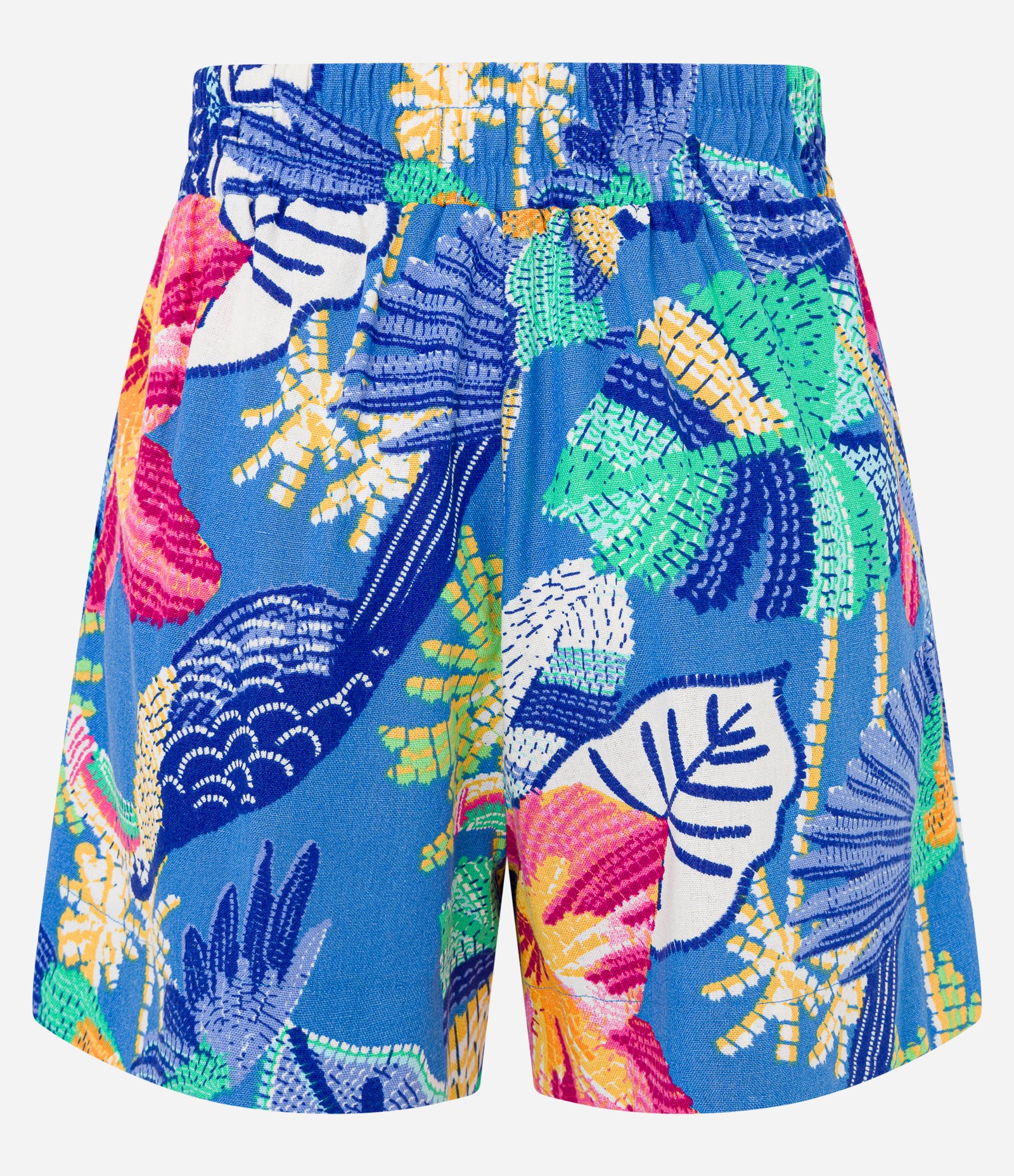 Short Curto em Viscose e Linho com Estampa Tropical e Barra Arredondada Azul 7