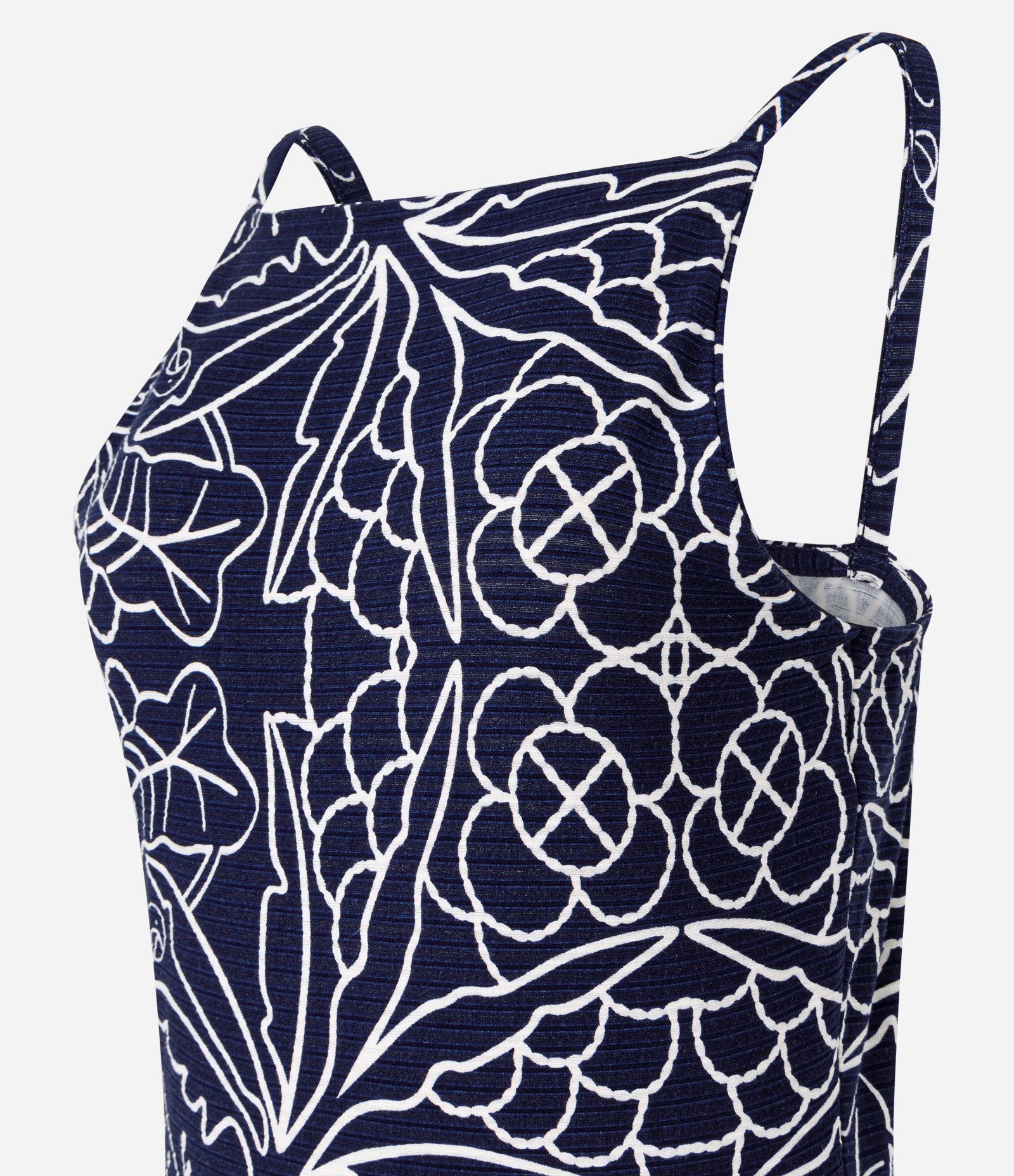 Vestido Midi em Viscose com Decote Costas e Estampa Tropical Azul Marinho 7