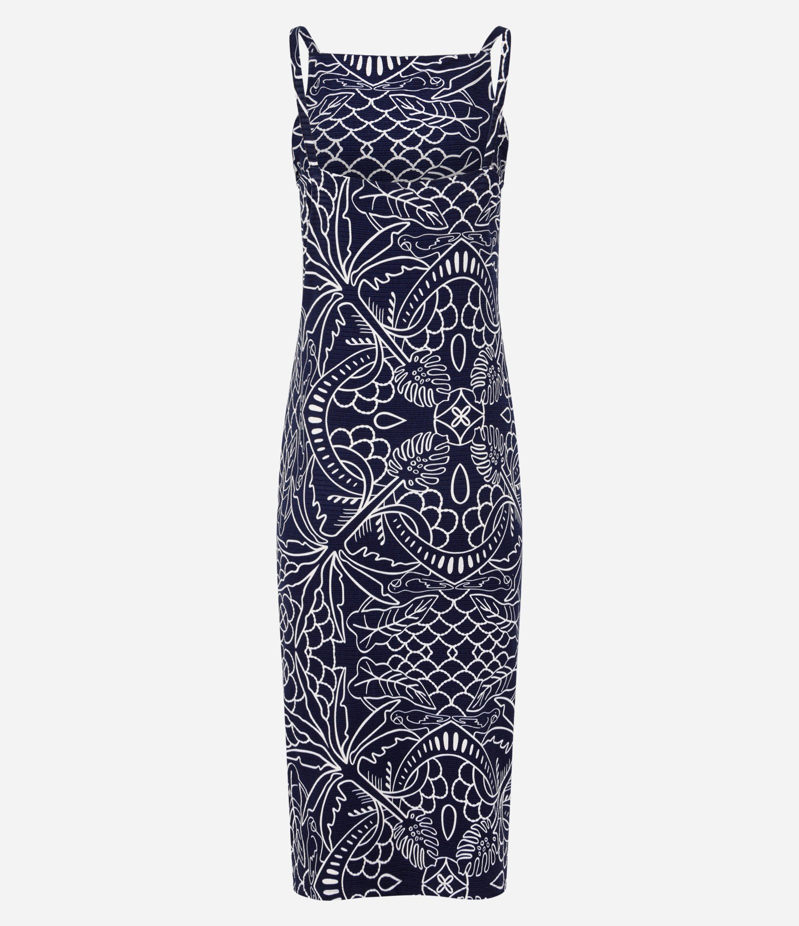 Vestido Midi em Viscose com Decote Costas e Estampa Tropical Azul Marinho 8