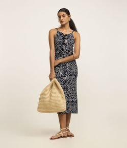 Vestido Midi em Viscose com Decote Costas e Estampa Tropical