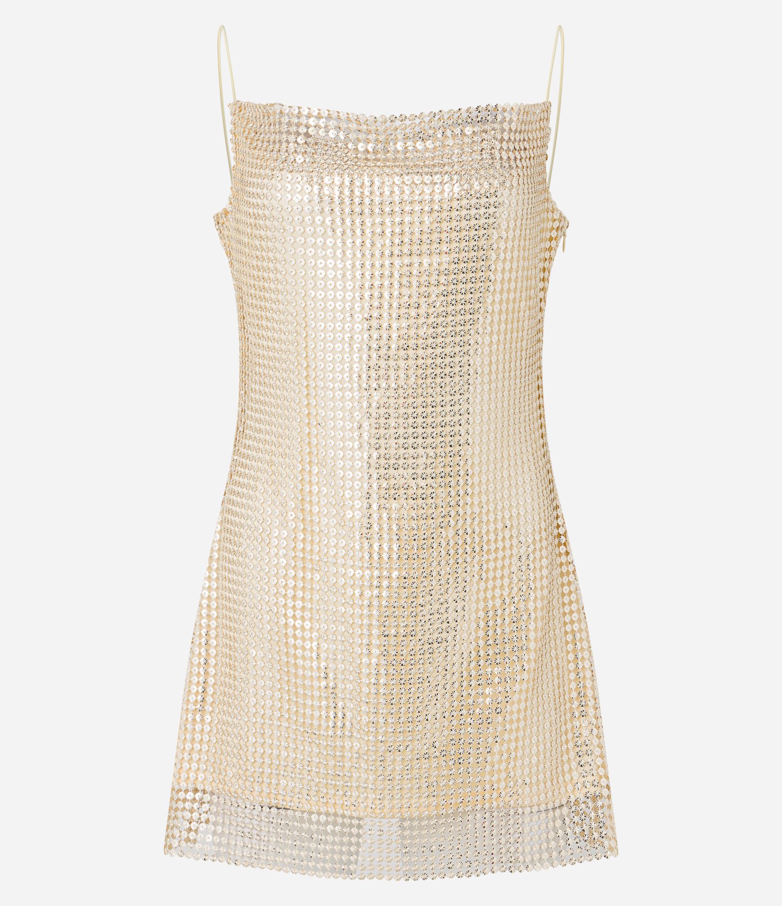 Vestido Curto em Paetê Metalizado com Decote Degagê Dourado 1