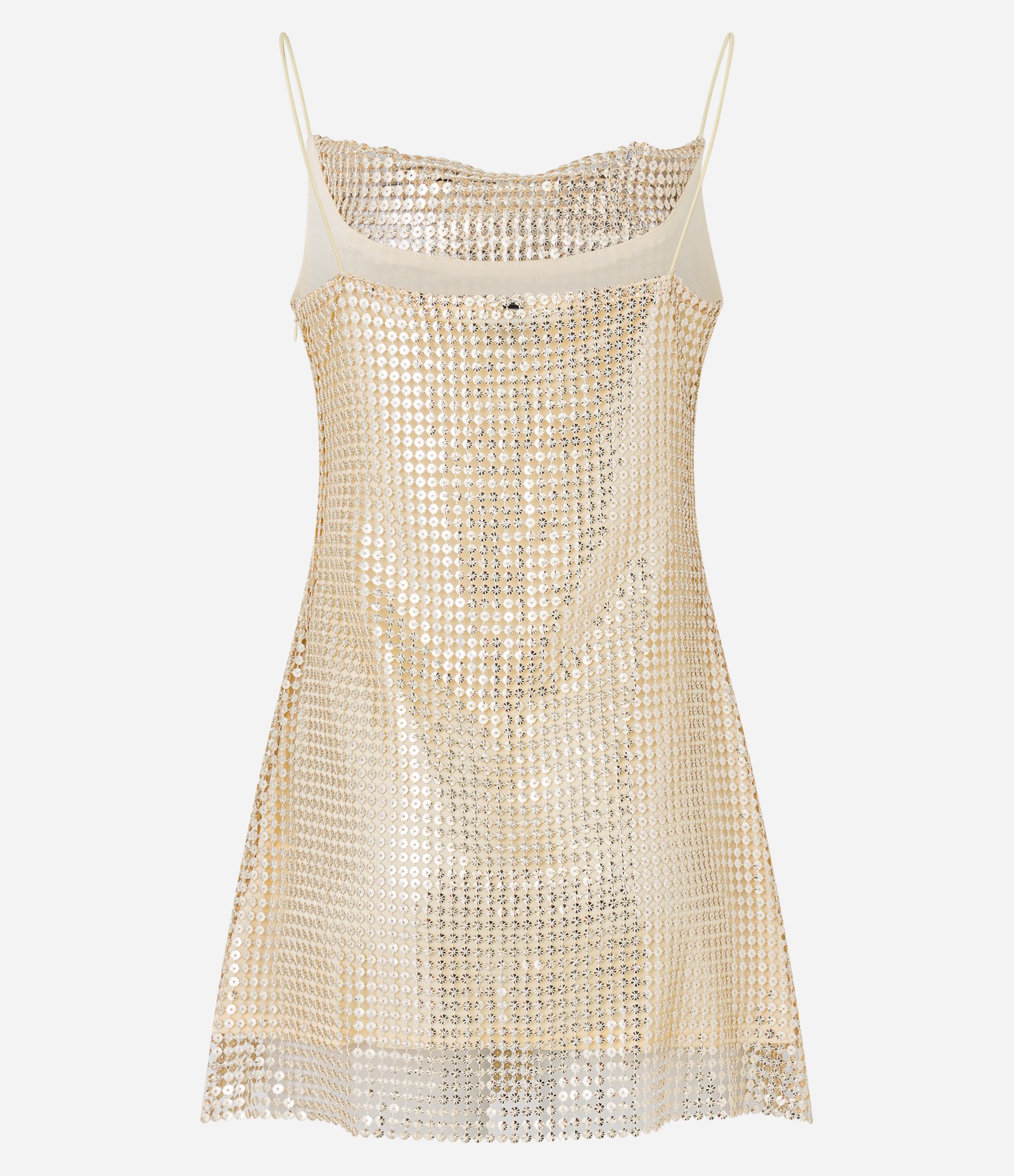 Vestido Curto em Paetê Metalizado com Decote Degagê Dourado 3