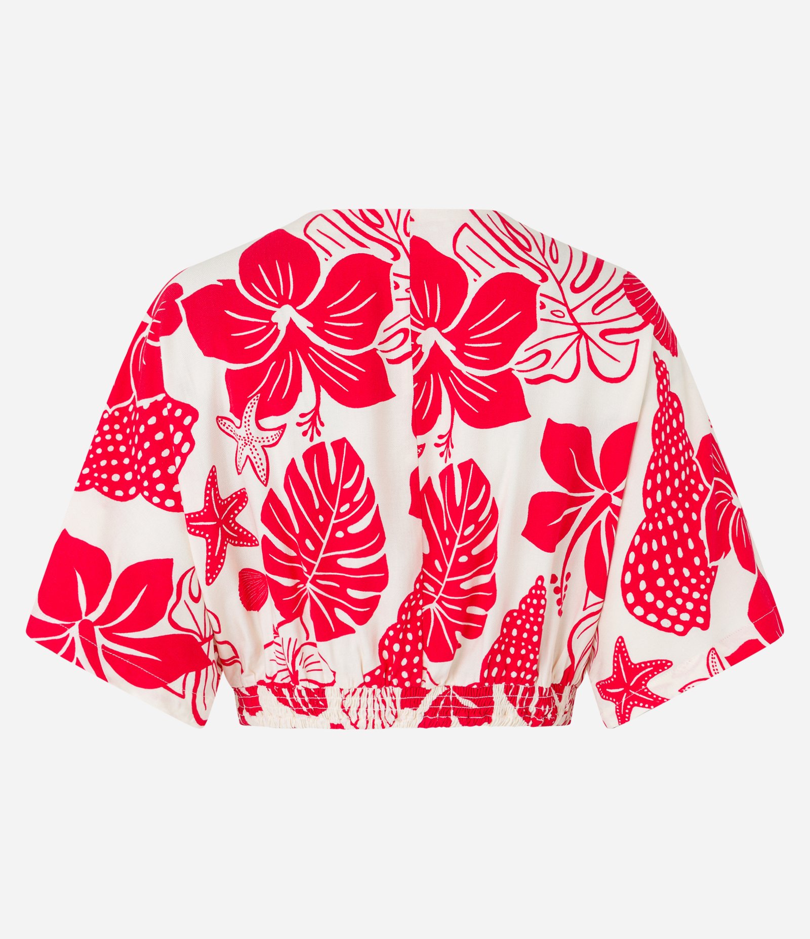 Blusa Cropped em Viscose com Torcidinho no Busto e Estampa Tropical Vermelho 5