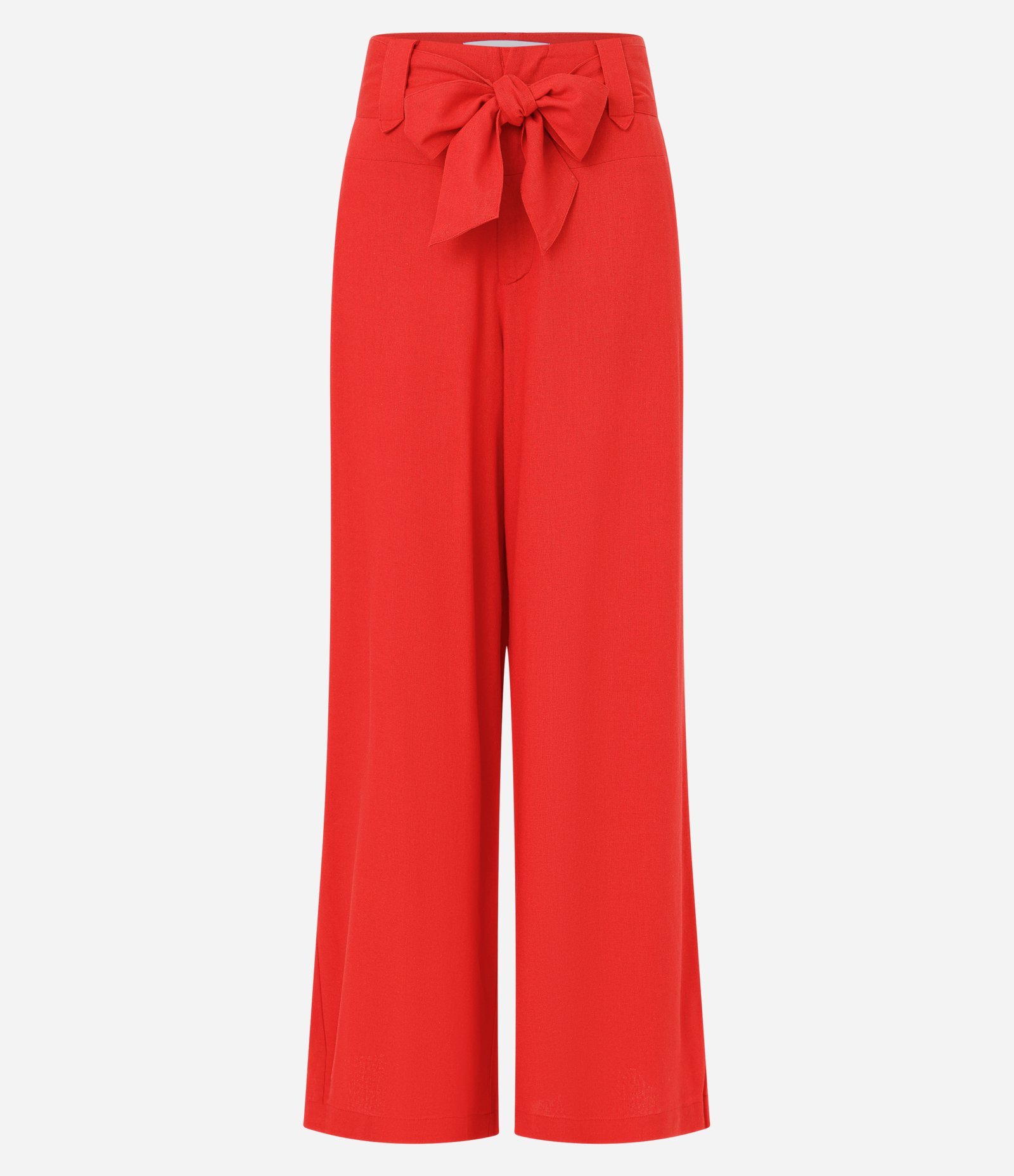 Calça Pantalona em Viscose e Linho com Laço na Cintura e Recortes Vermelho 5