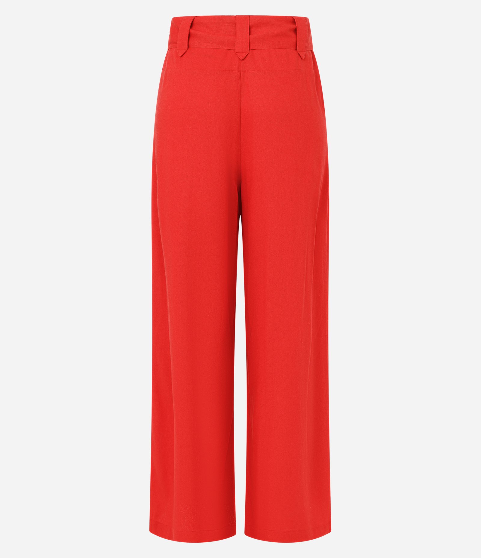 Calça Pantalona em Viscose e Linho com Laço na Cintura e Recortes Vermelho 6