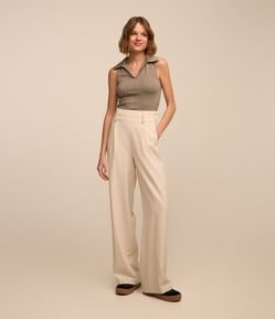 Calça Reta em Alfaiataria Cós Duplo