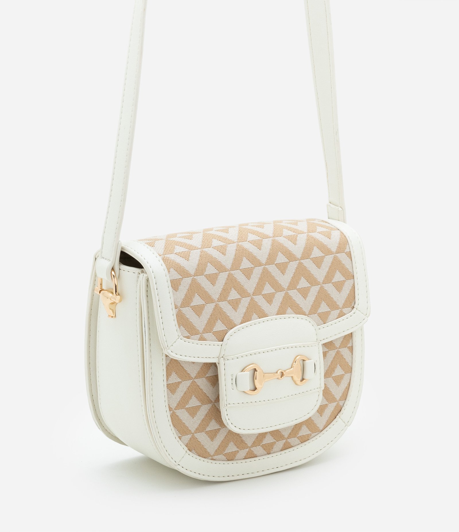 Bolsa Transversal Pequena em Algodão Estampa em Jacquard e Detalhe de Metal Off White 1