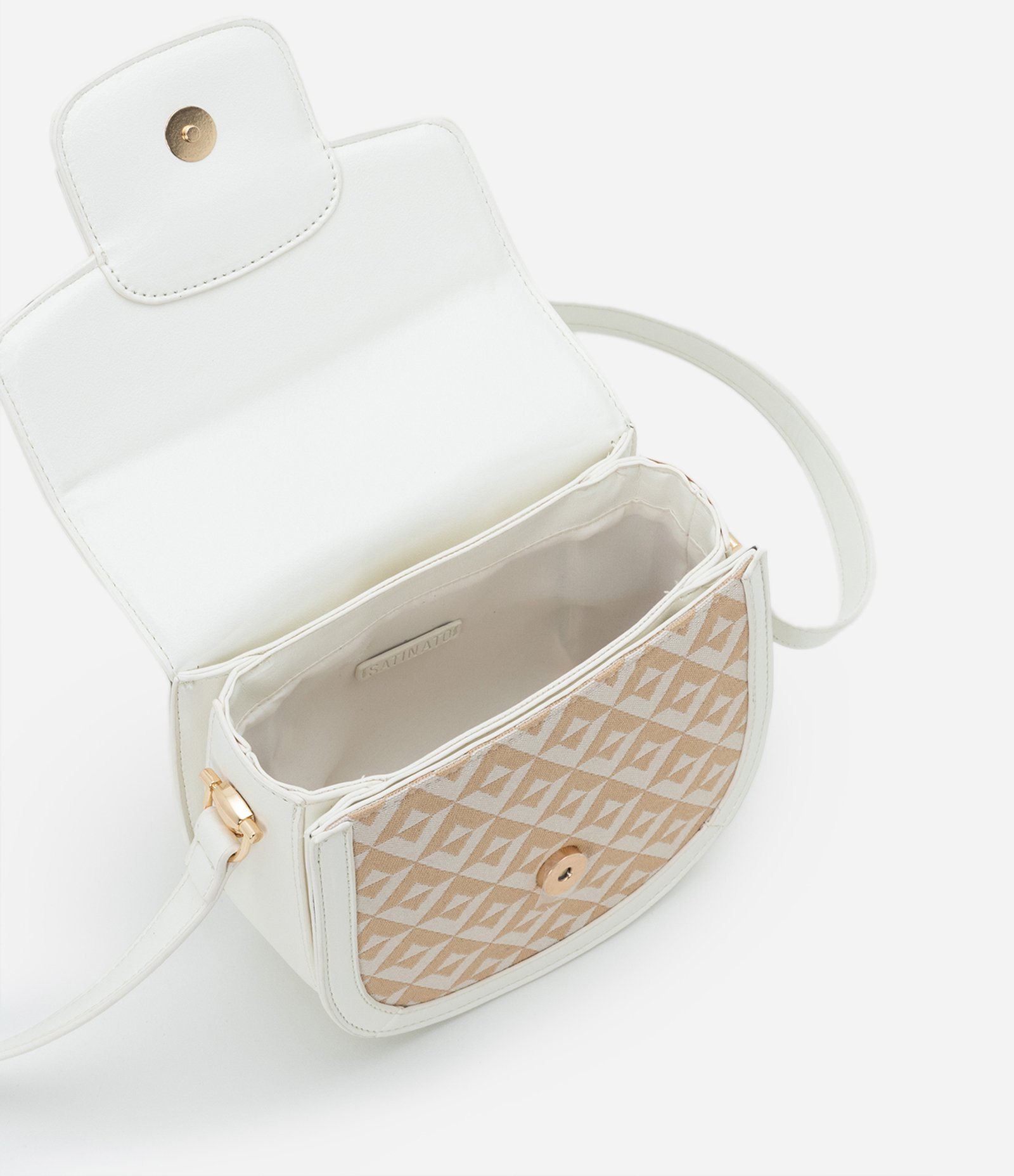 Bolsa Transversal Pequena em Algodão Estampa em Jacquard e Detalhe de Metal Off White 4