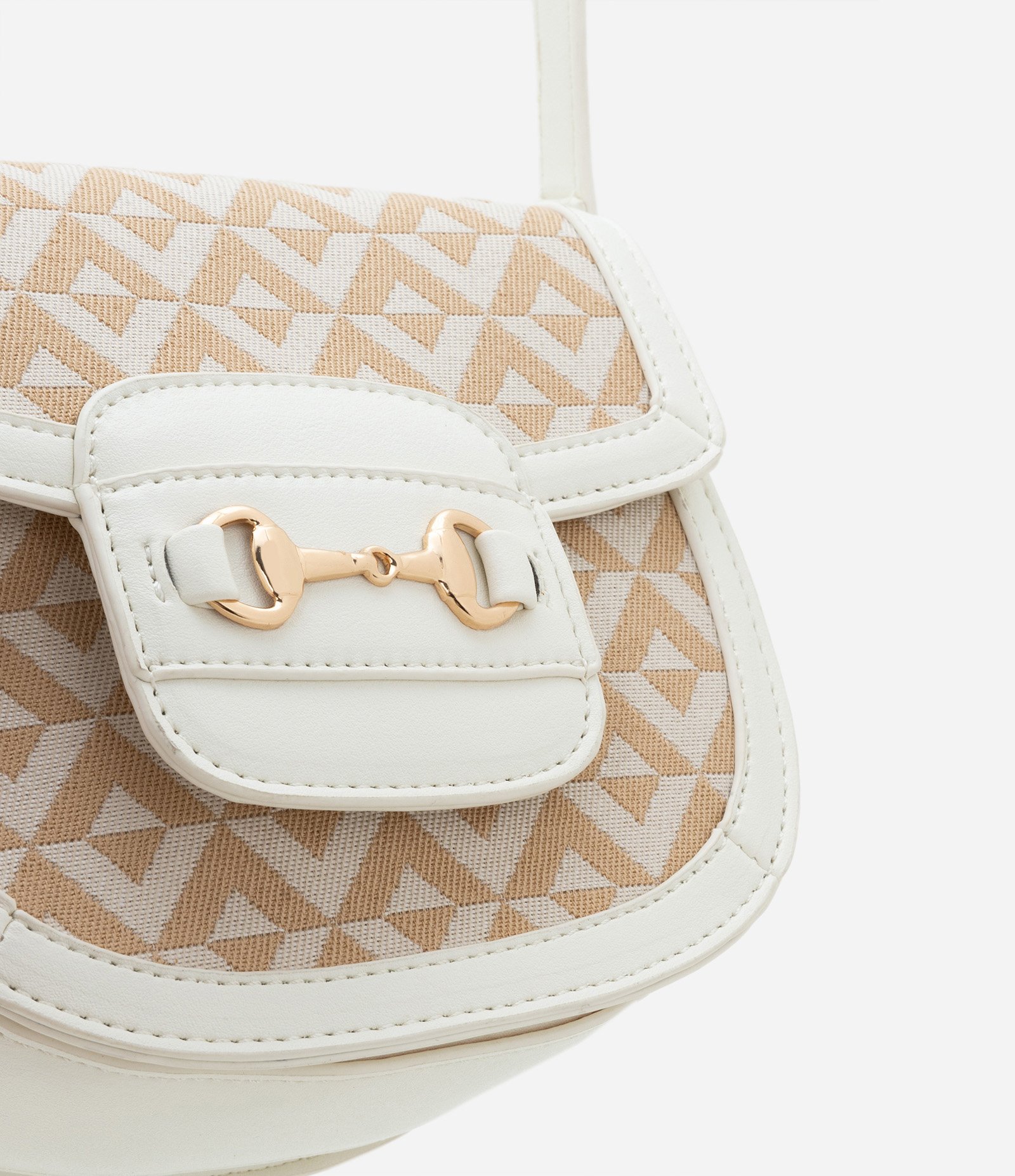 Bolsa Transversal Pequena em Algodão Estampa em Jacquard e Detalhe de Metal Off White 5