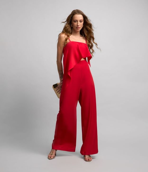 Calça Pantalona em Crepe com Pences