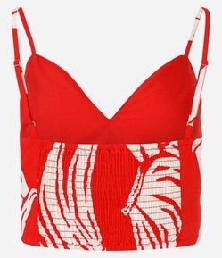 Blusa de Alça Cropped em Viscose e Linho com Estampa de Bananas