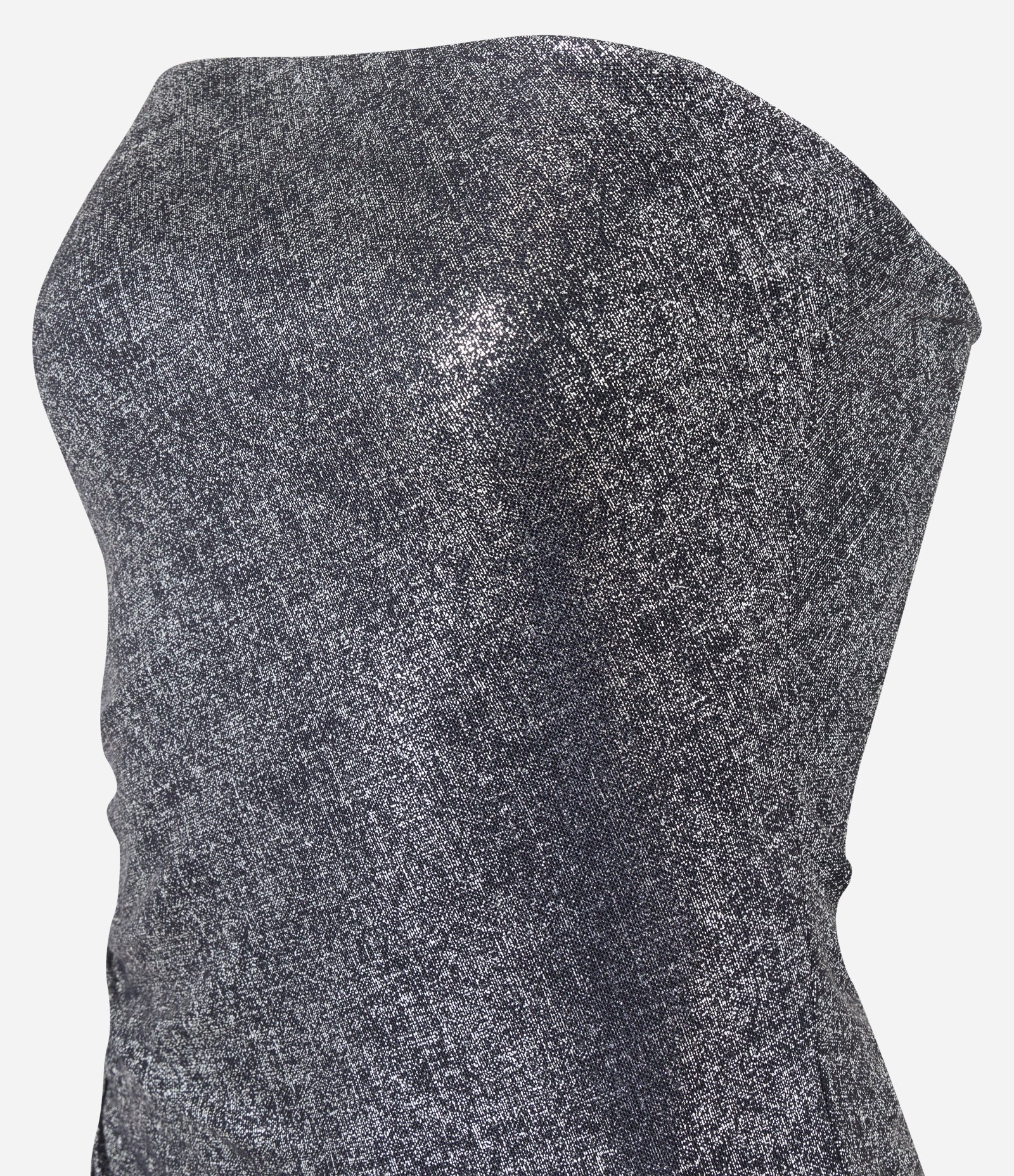 Vestido Midi Tomara que Caia em Tule Metalizado com Barra Assimétrica Prata 7