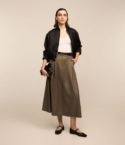 Saia Midi Alfaiatada com Pregas
