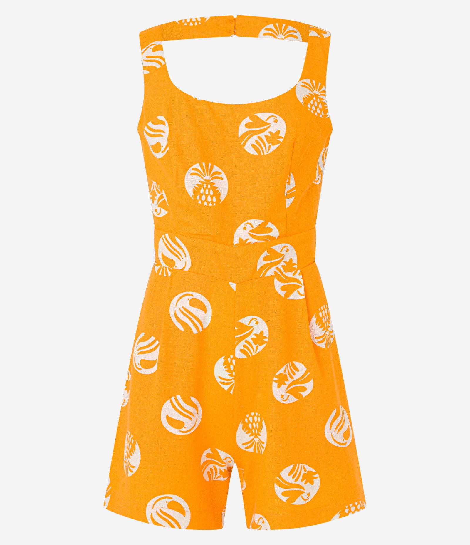 Macaquinho em Viscose e Linho com Estampa Tropical Amarelo 4